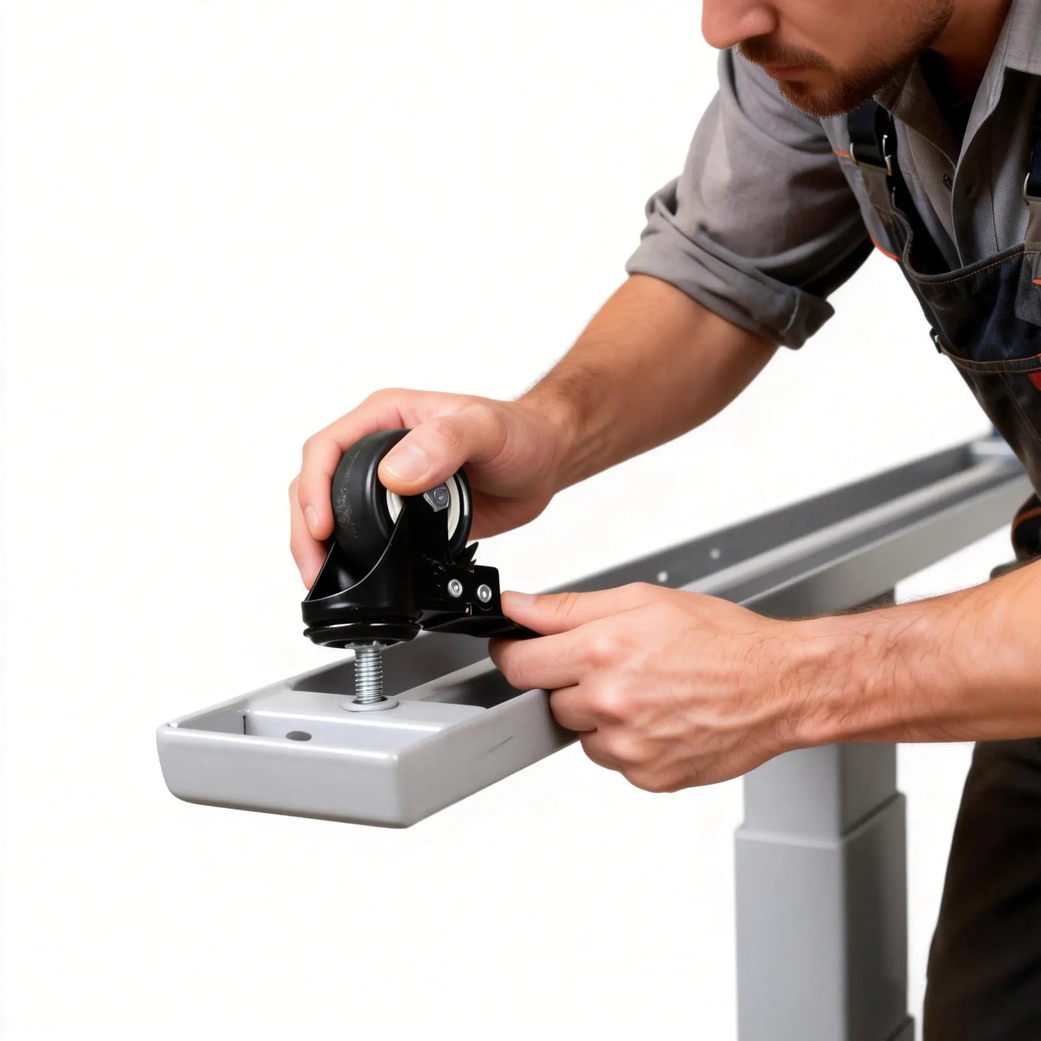 installing threaded stem casters on the feet of sewing machine