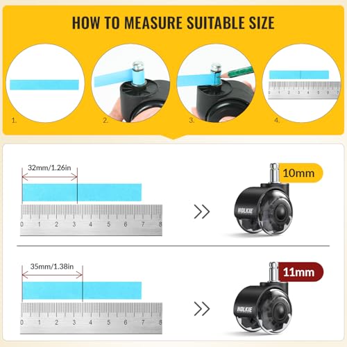 Black Office Chair Wheels Dual Rubber Casters 11x22mm (Set of 10)