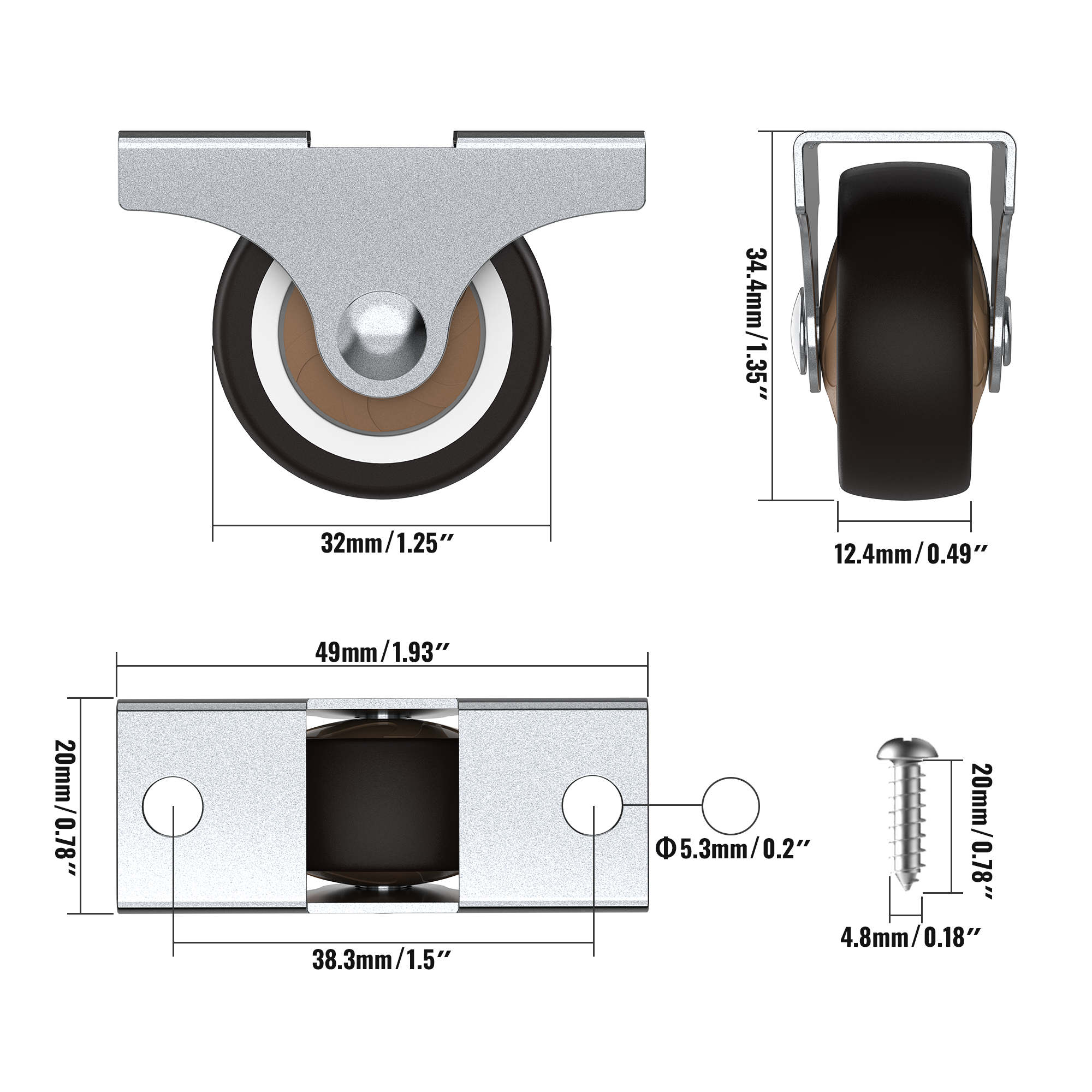 1.25 in Rigid Fixed Caster