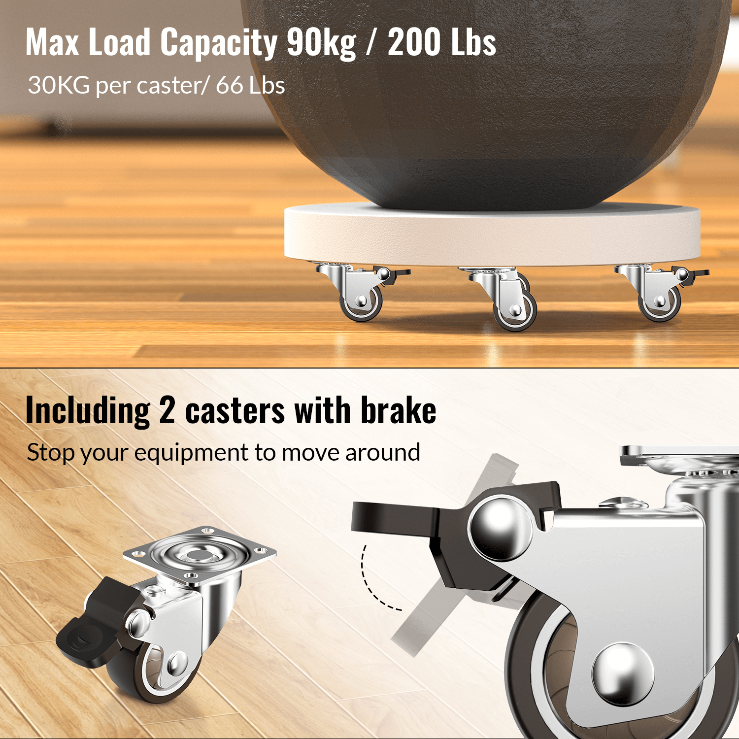 1.5 in Plate Casters Brown (2 Brake & 2 No Brake)