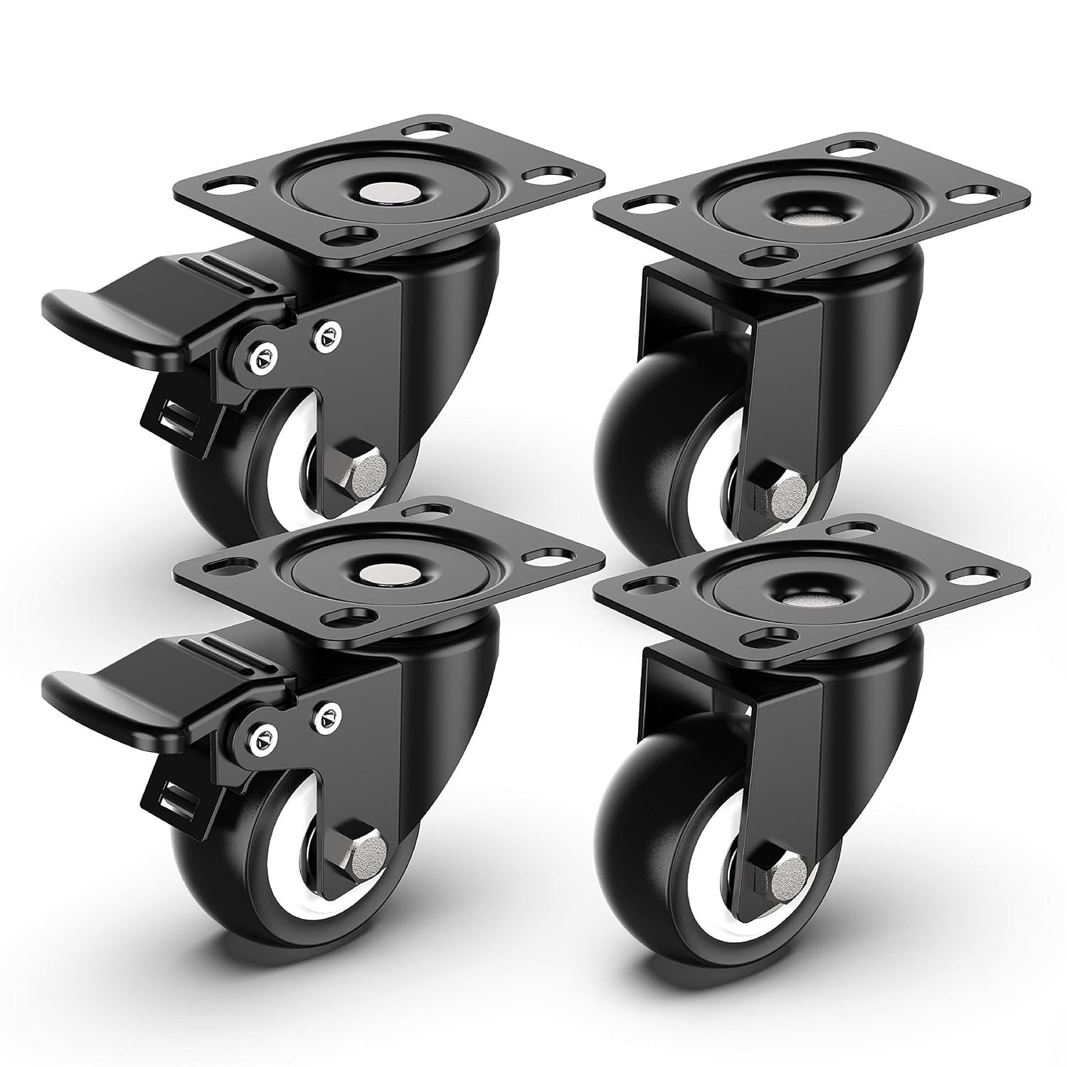 2-inch black plate casters combo set (2 locking + 2 non-locking) for carts and dollies - Holkie