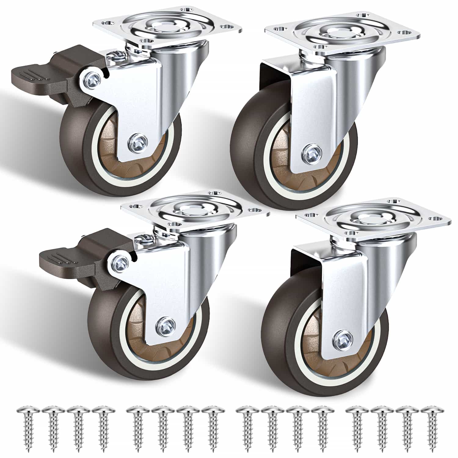2-inch brown Thermoplastic Rubber plate casters combo (2 locking + 2 swivel) - Holkie