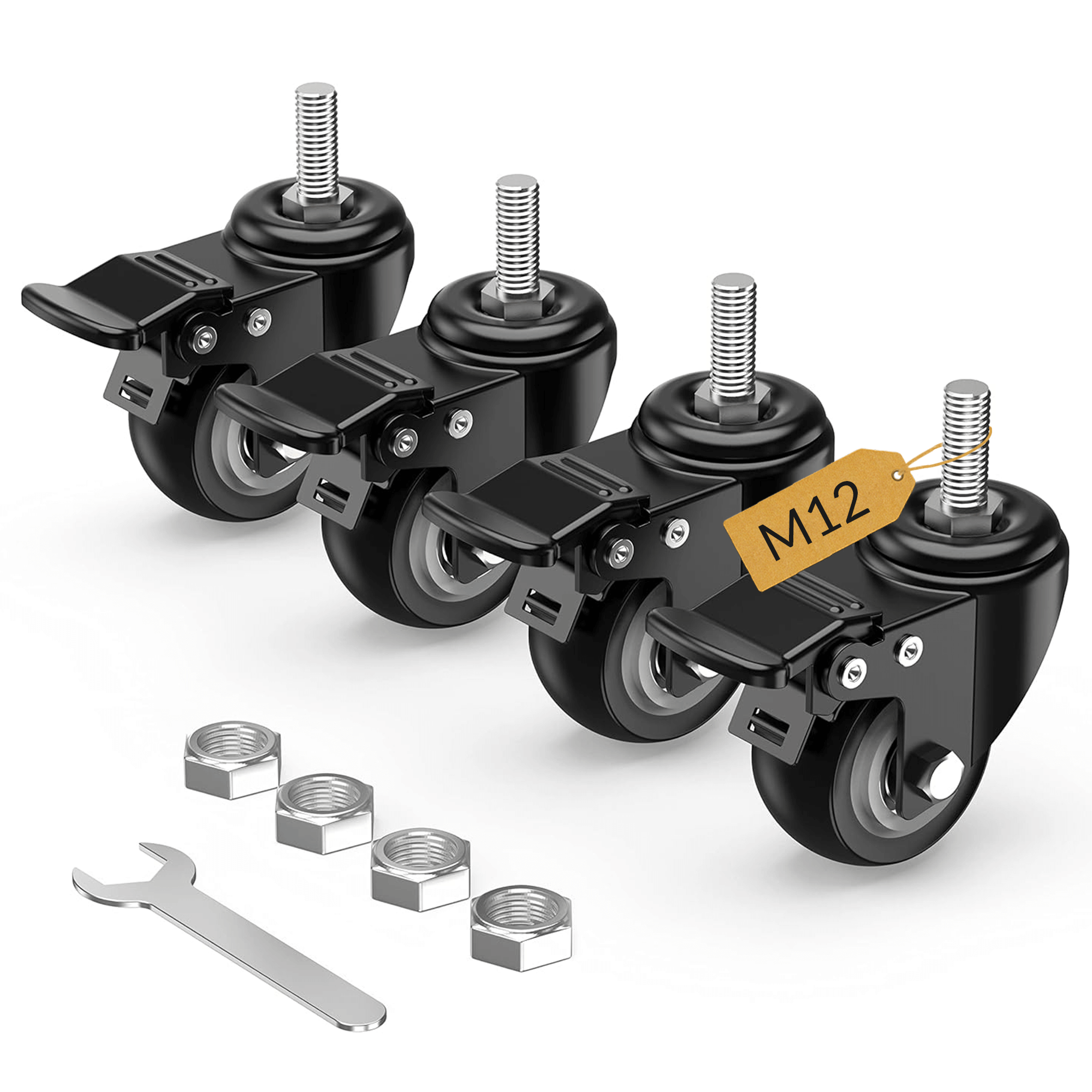 M12 total lock stem caster with nut, wrench