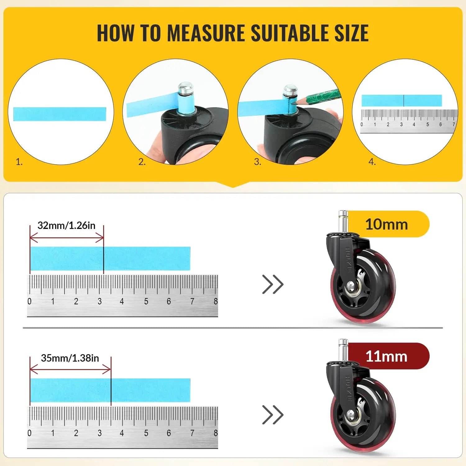 Red Office Chair Wheels 11x22mm