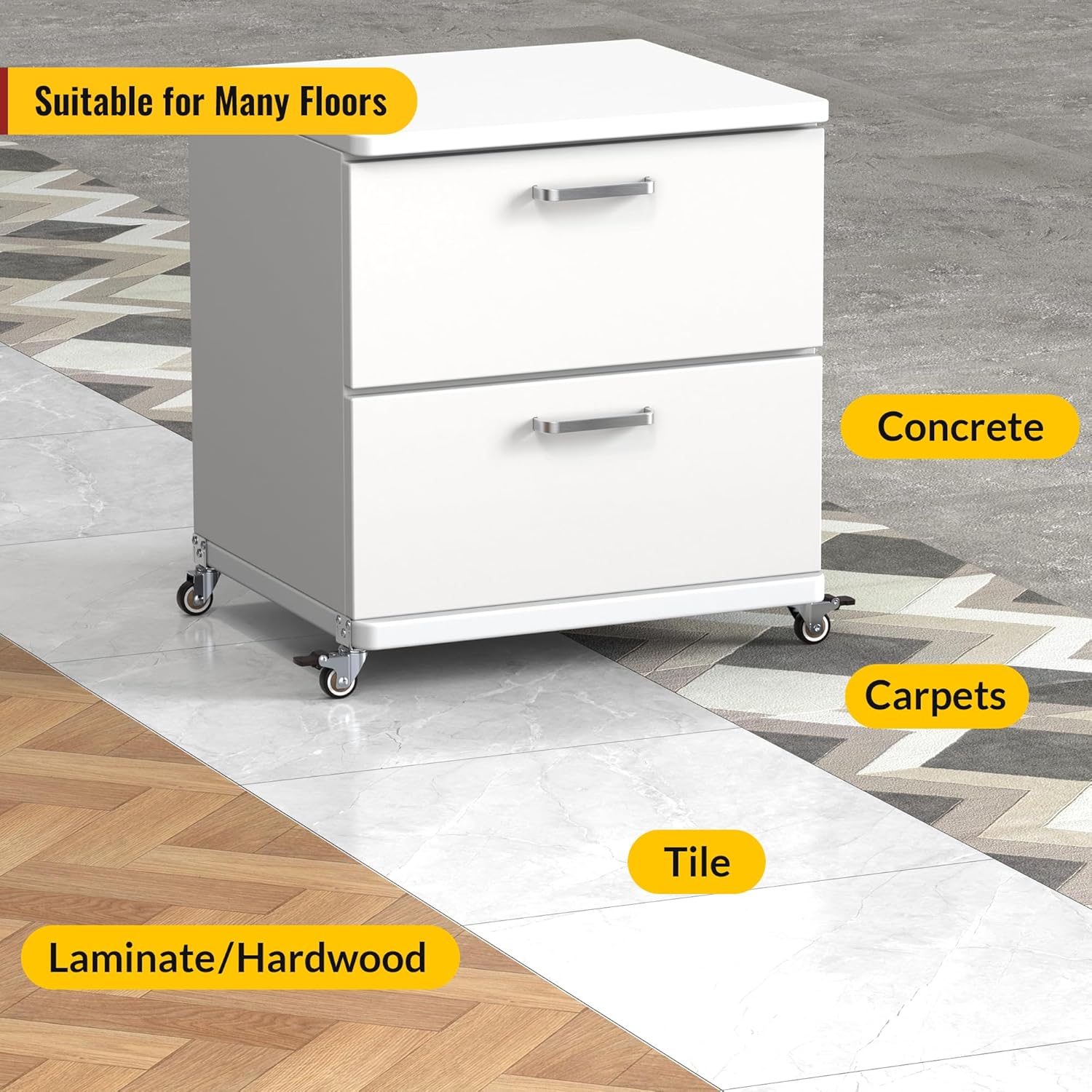 2 inch L-shaped casters, smoothly on wood, tile, and carpet