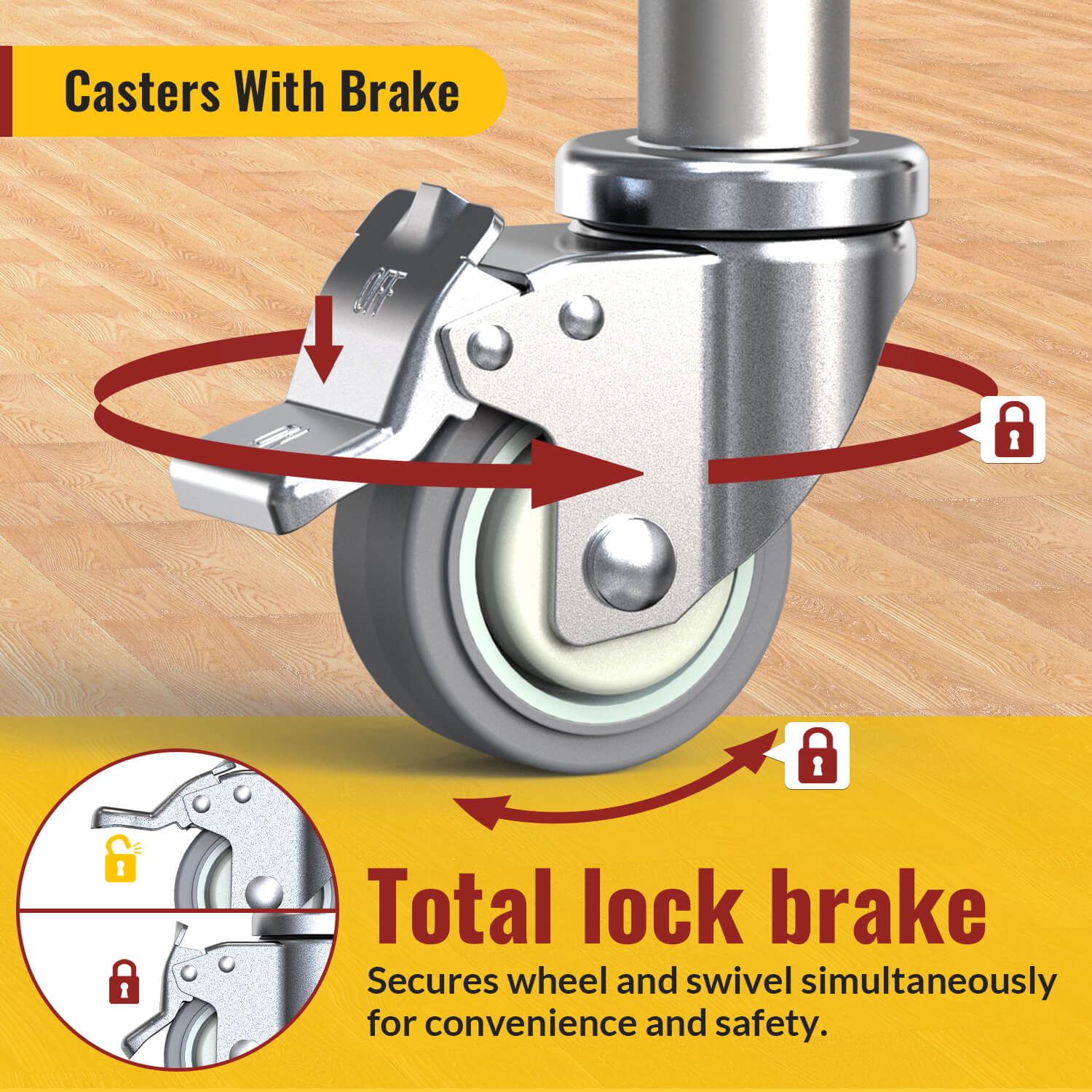 3-inch adjustable expanding stem caster with brake and swivel function - Holkie
