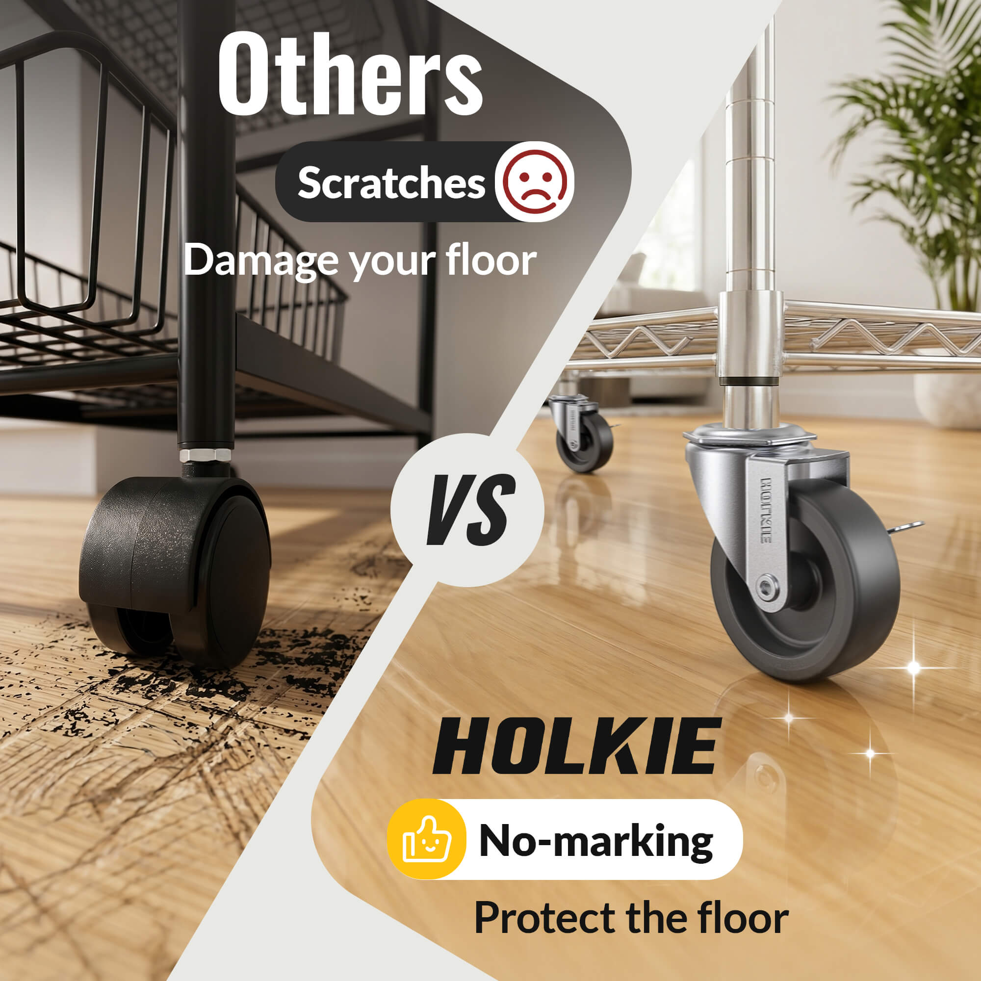 3 inch stem caster with side brake
smoothly across multiple floor types (hardwood, tile, cement) and rotate 360 degrees - Holkie