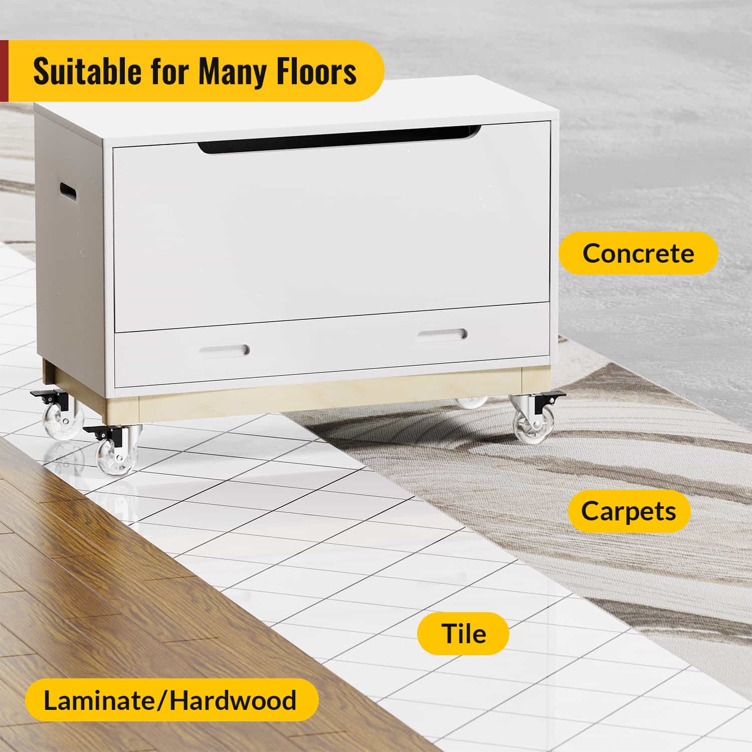 3-inch clear plate casters slide smoothly on hardwood, tile, concrete and carpet floors - Holkie USA