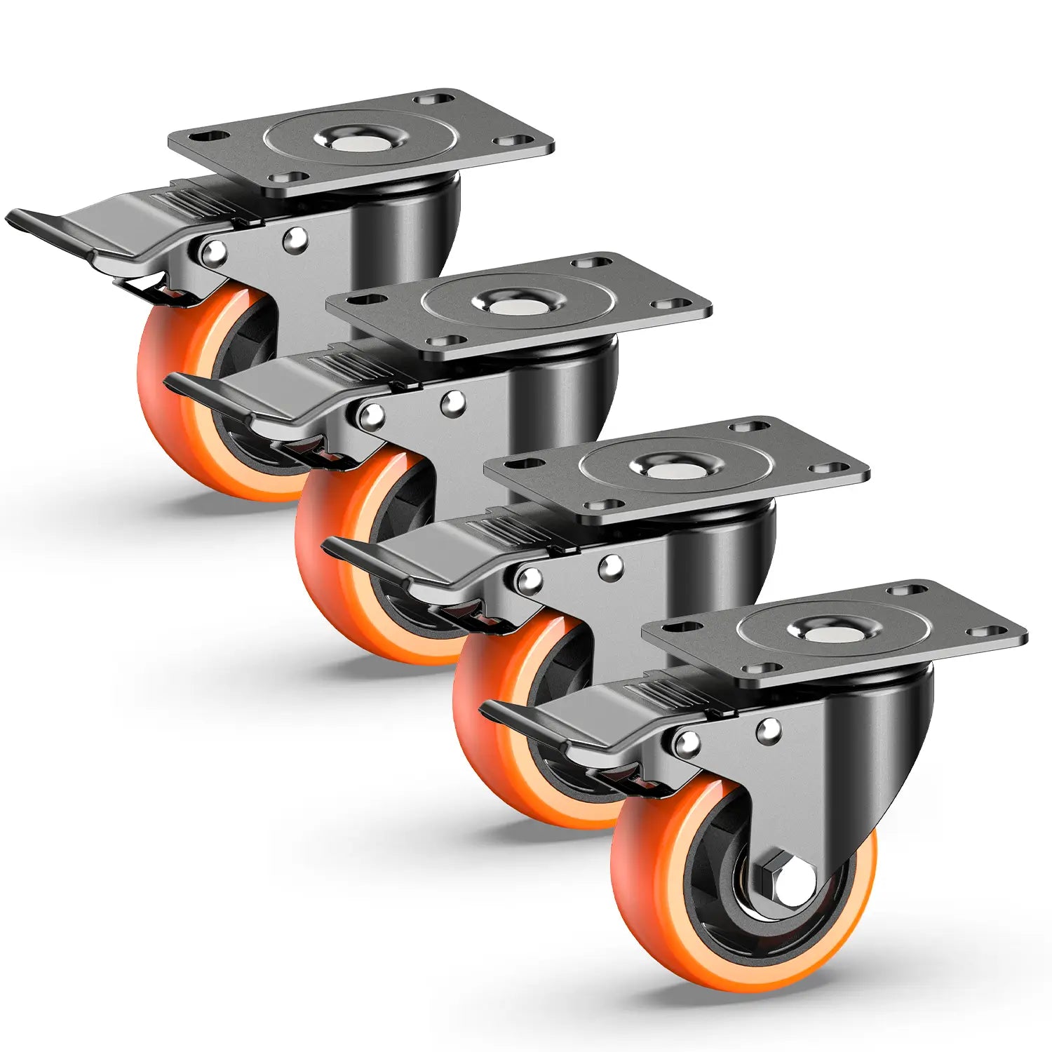 3 in Plate Casters Orange with Brake