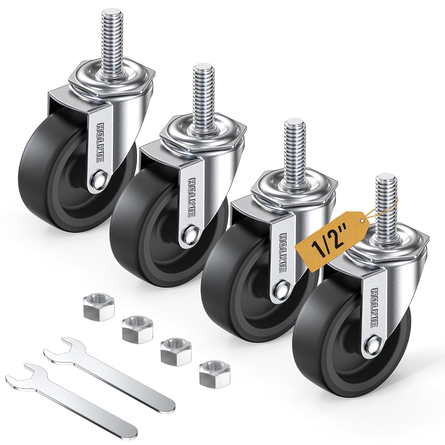 3 inch stem caster wheels with 1/2" -13 x 1-1/2" threaded stem black no brake