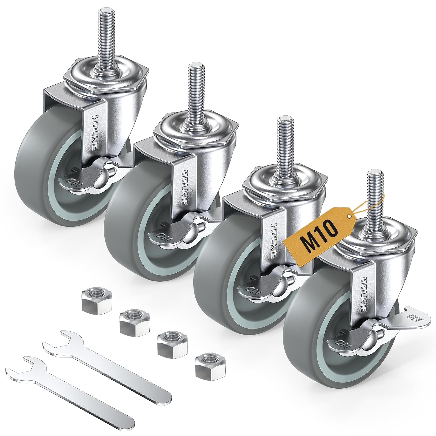 3 inch stem caster wheels with M10 x 1.5 x 30mm threaded stem gray