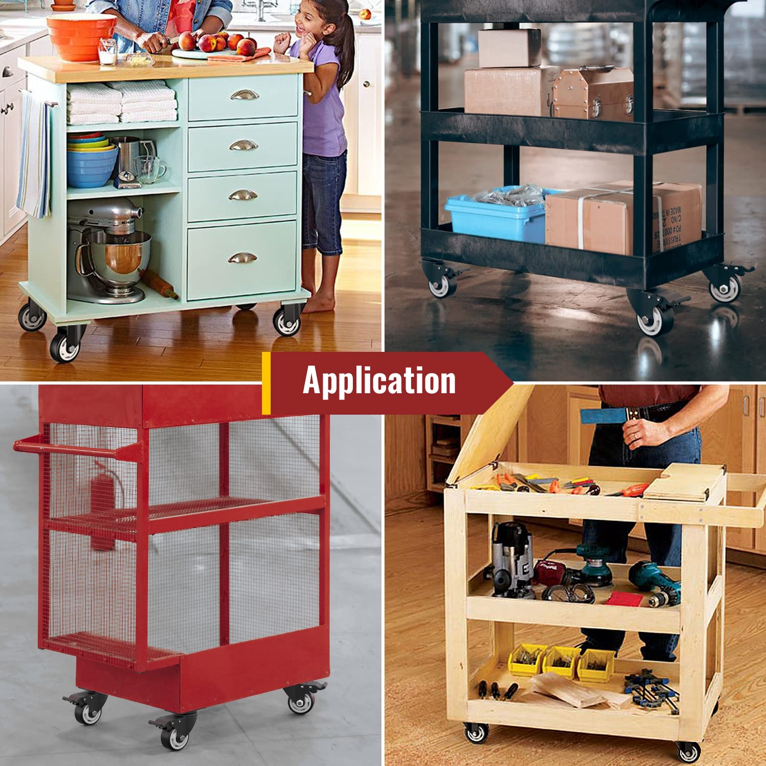 3 in Plate Casters Black (2 Brake & 2 No Brake)