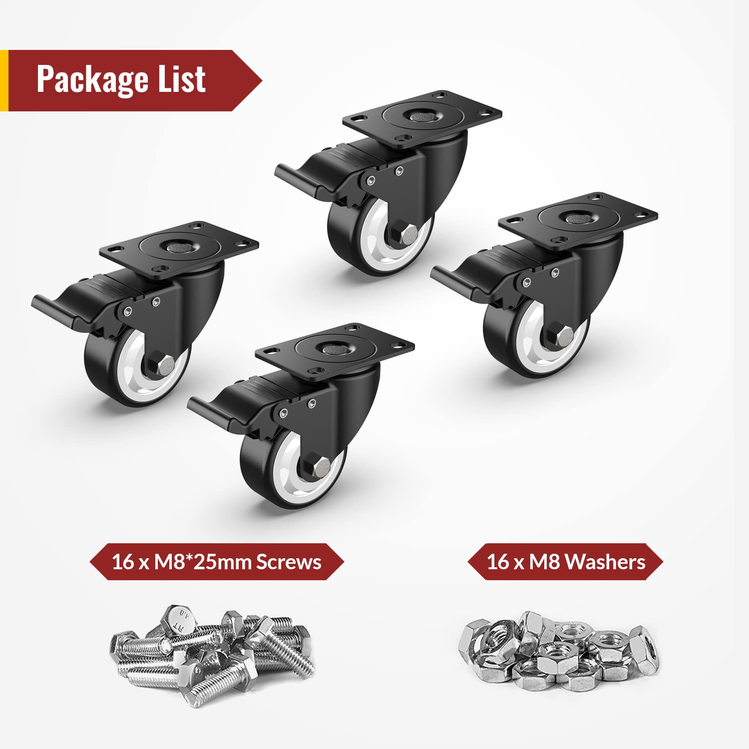 3 in Swivel Plate Casters with Dual Brake Set of 4