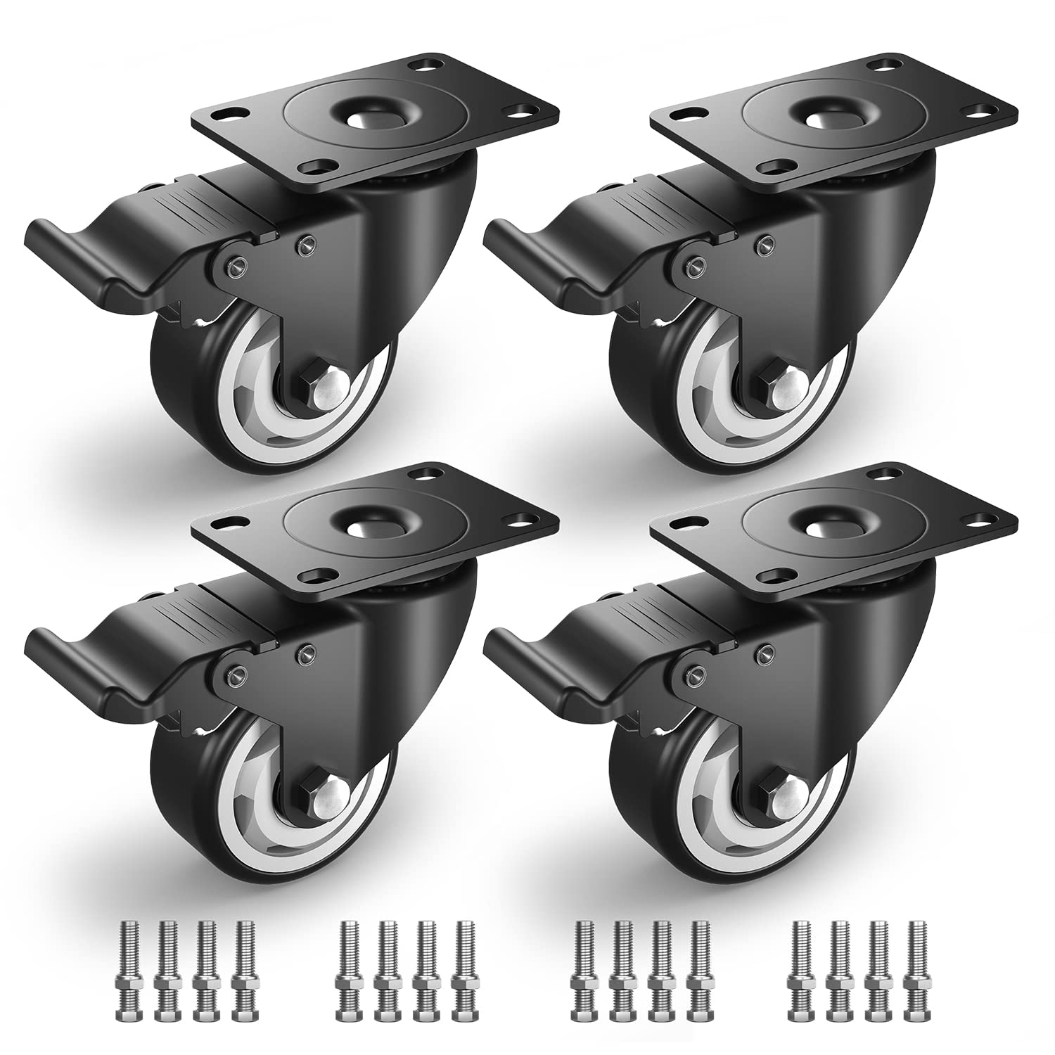 3 in Plate Casters Black with Brake