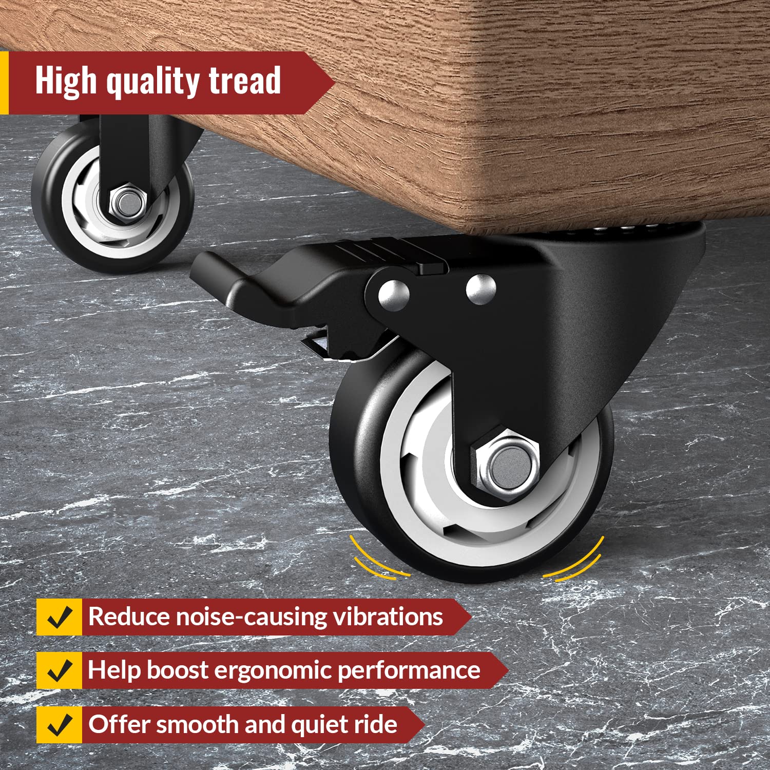 3 in Plate Casters Black (2 Brake & 2 No Brake)