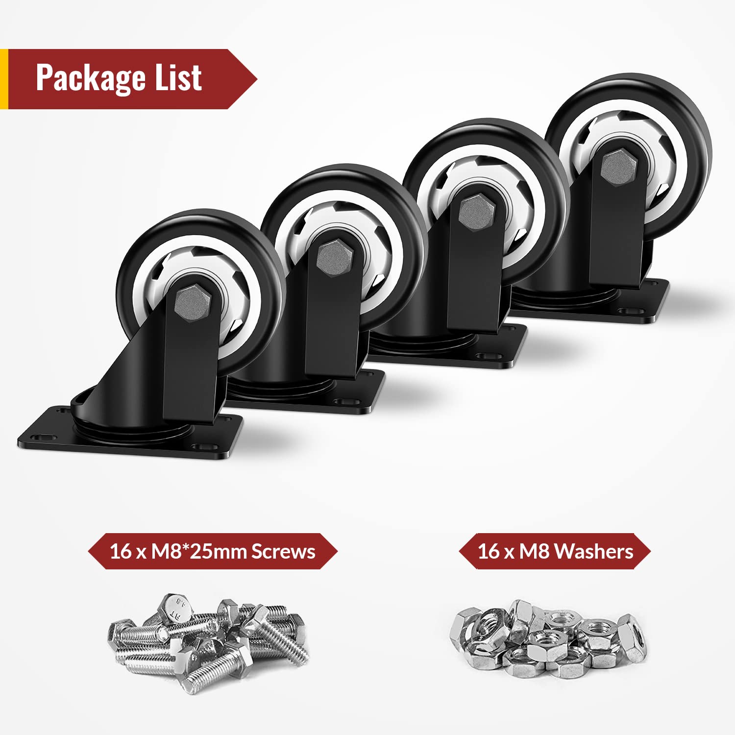 3 in Plate Casters Black without Brake