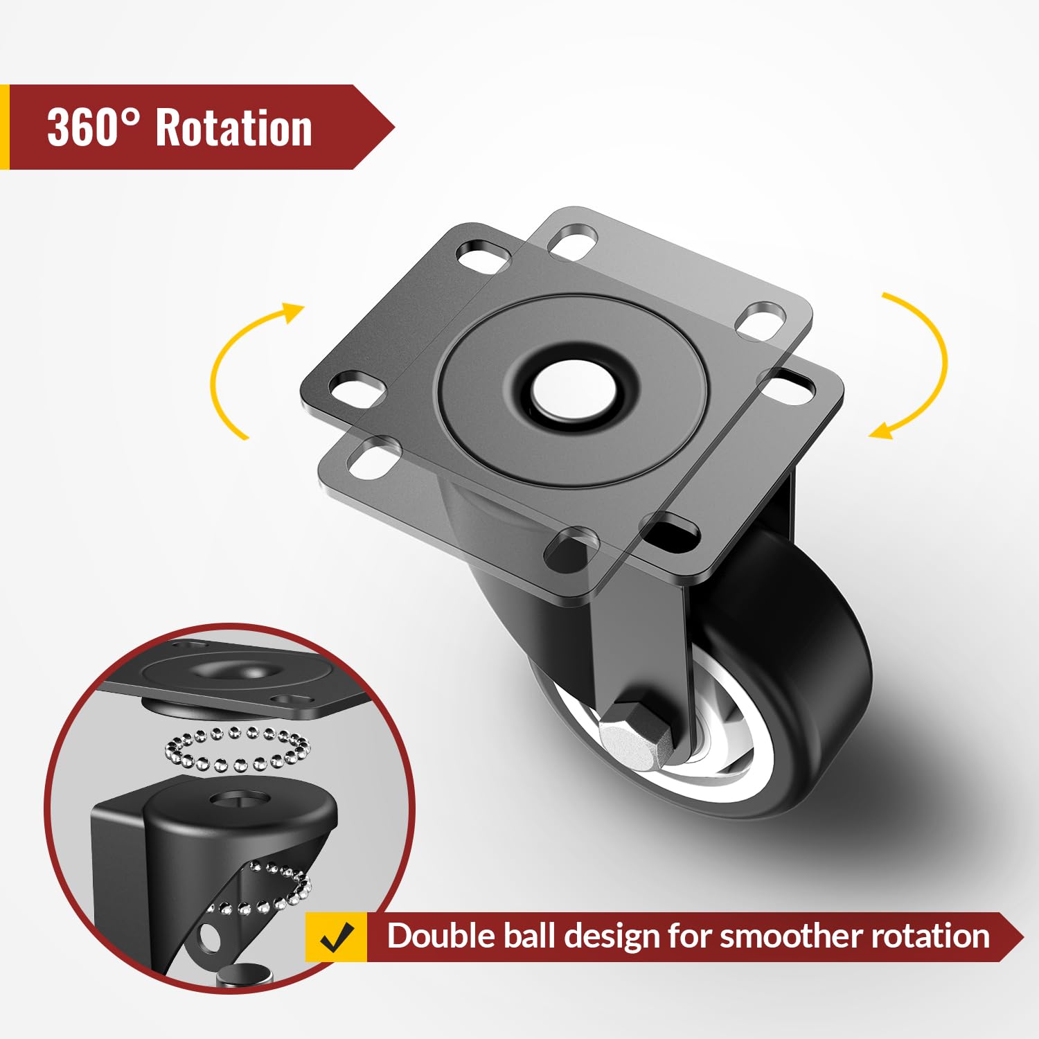 3 in Plate Casters Black without Brake