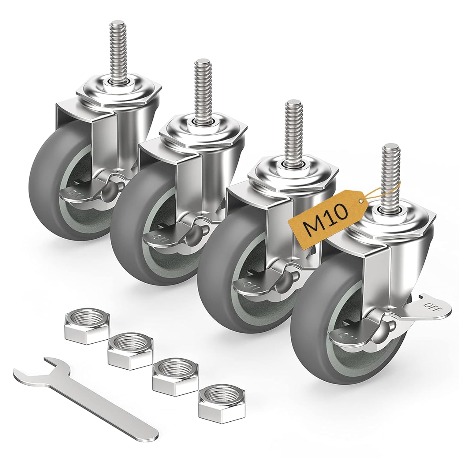 3 in Stem Casters Grey Side Brake M10 x 1.5 x 30mm