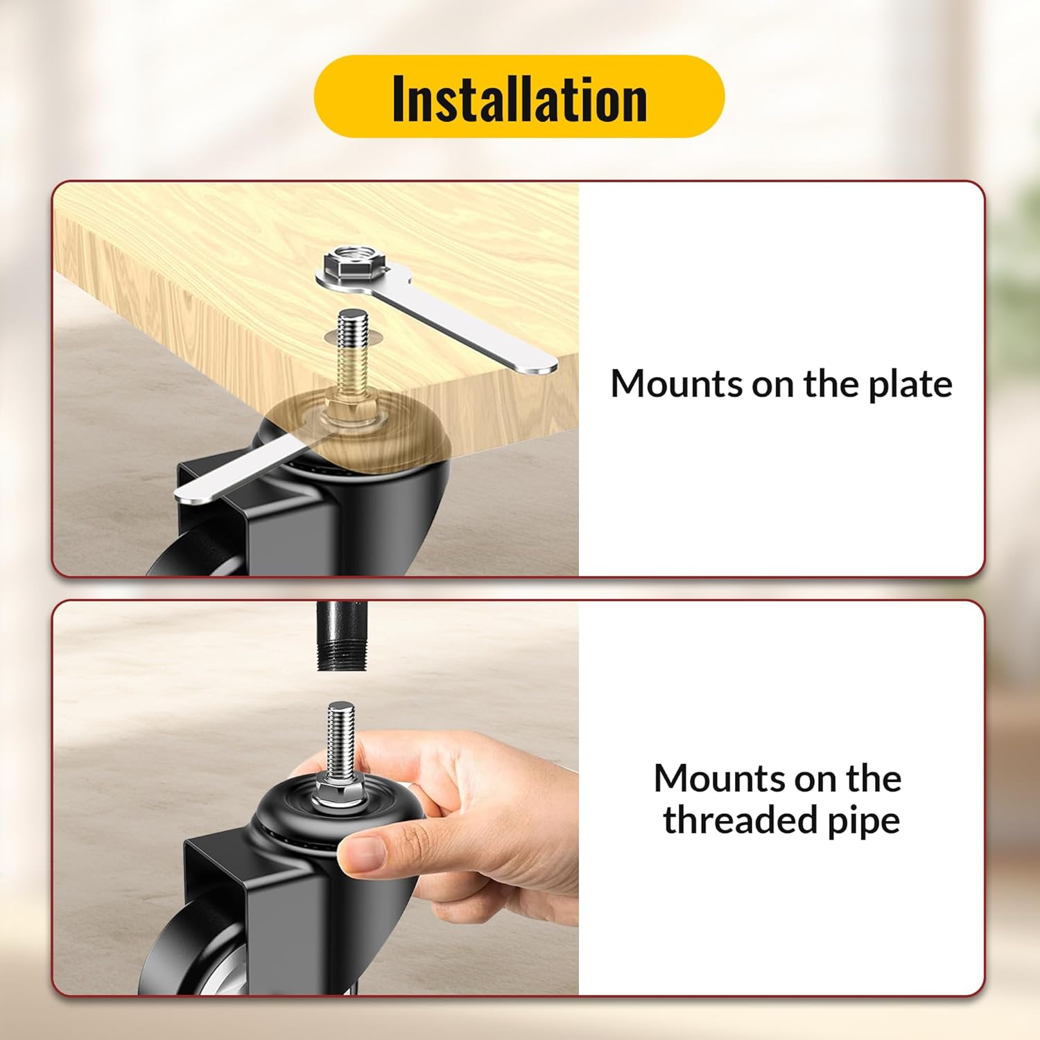 3 in Stem Casters Black without brake 3/8" -16 x 1"