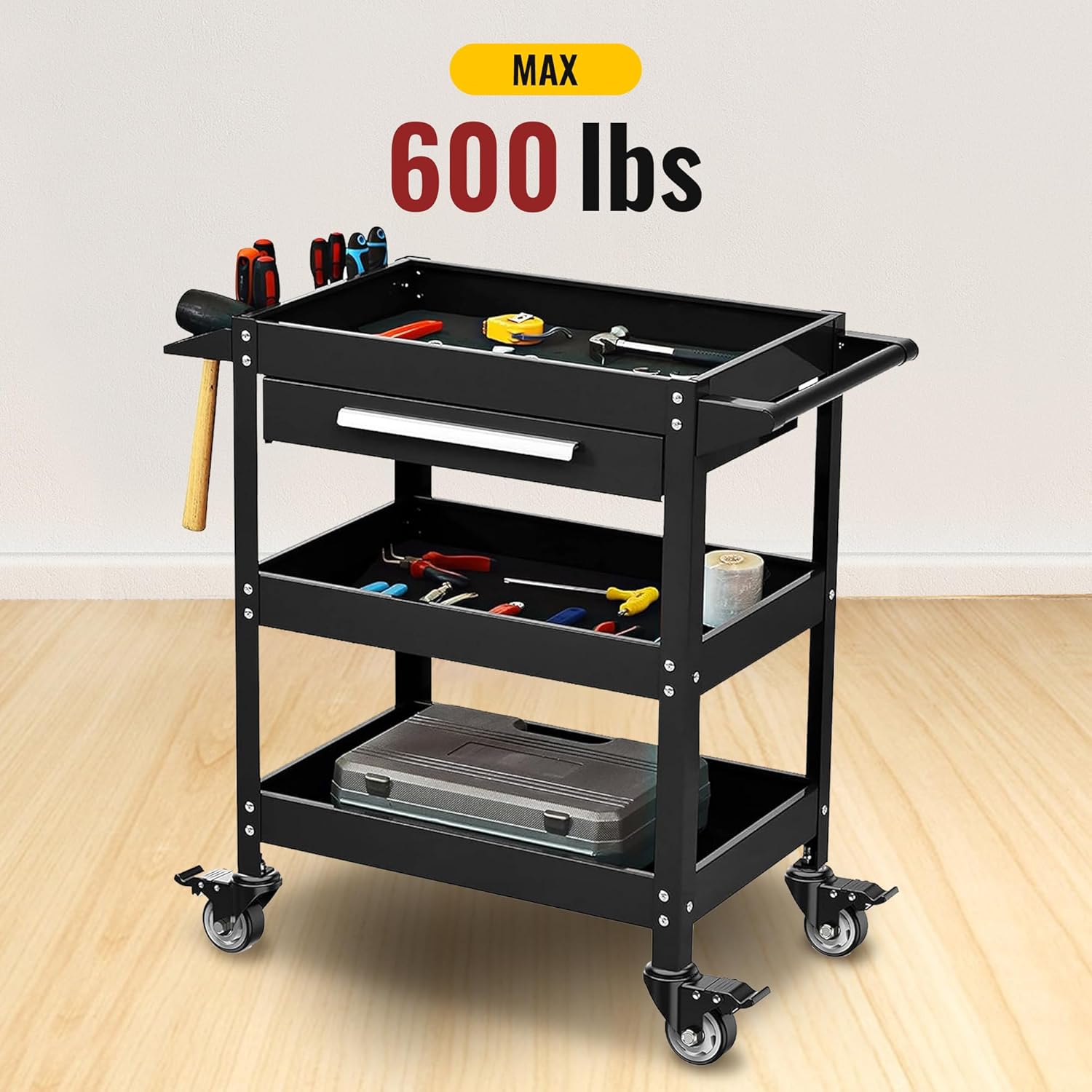 3 in Stem Casters Black Total Lock 3/8" -16 x 1"