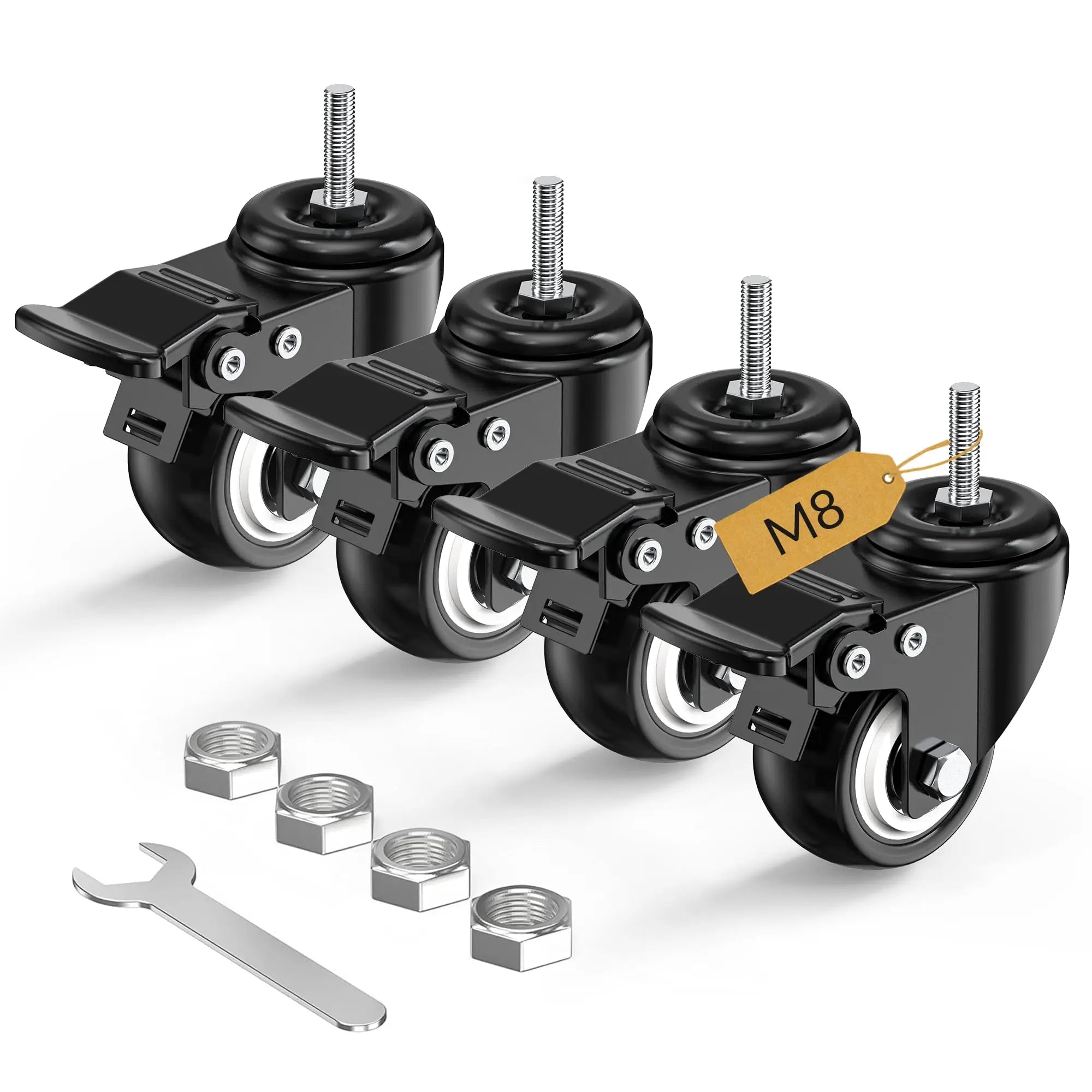 2 in Stem Casters Black Total Lock M8 x 25mm