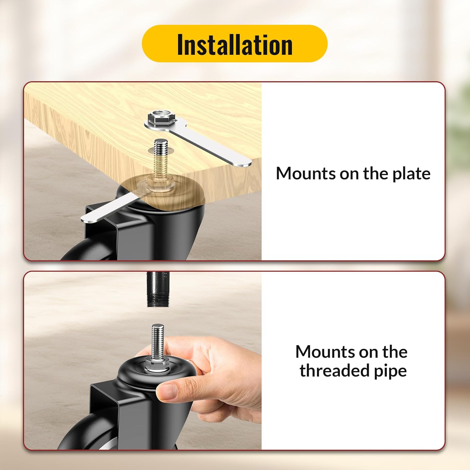 4 in Stem Casters Black without Brake 3/8" -16 x 1"