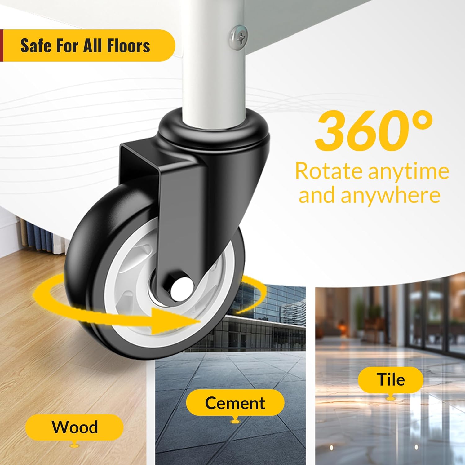 4 in Stem Casters Black without Brake 3/8" -16 x 1"