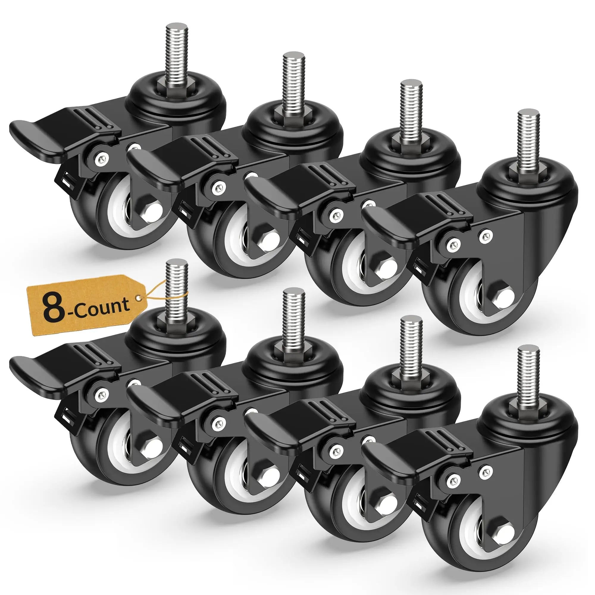 2 in Stem Casters Black Total Lock 3/8" -16 x 1"