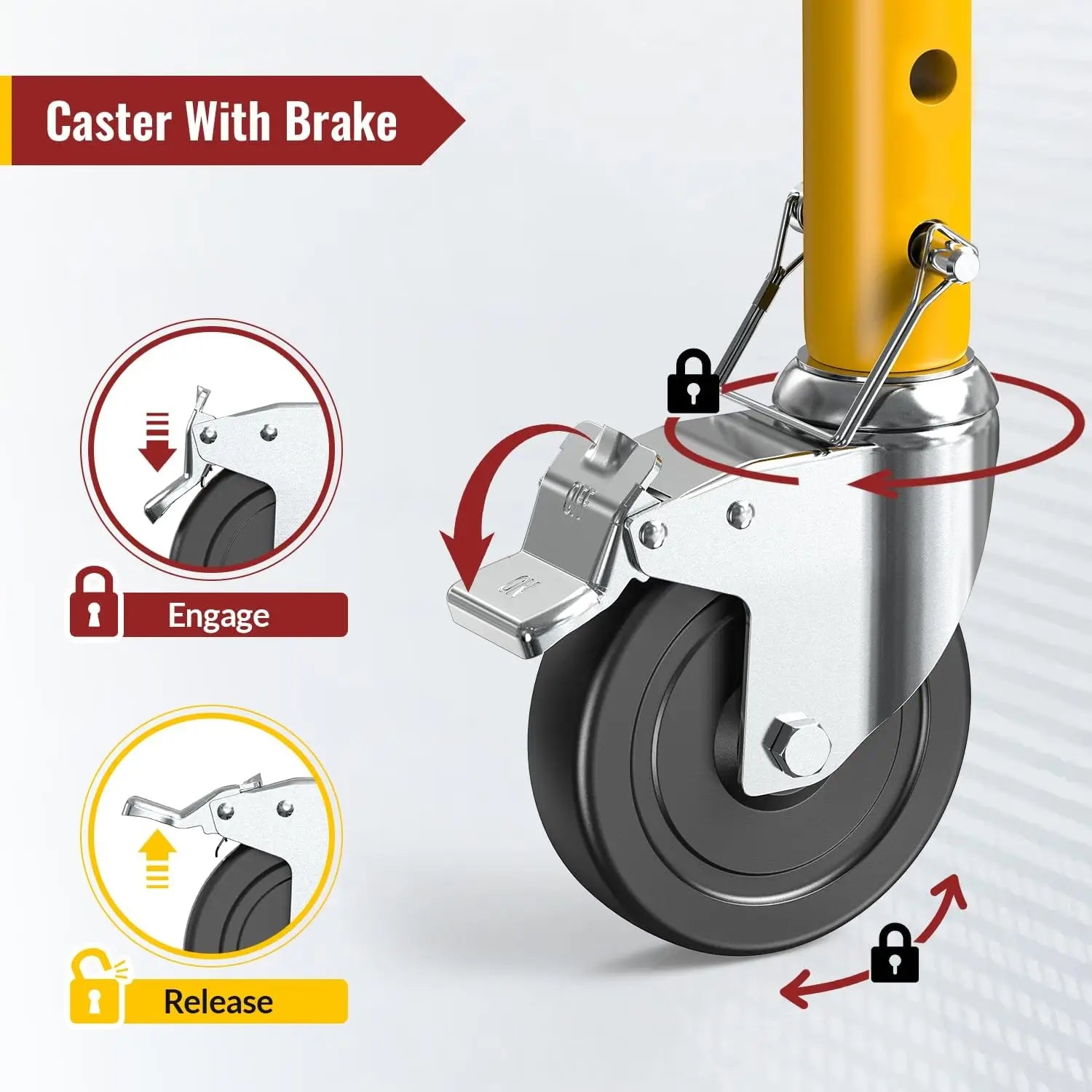 5" Scaffold Caster Wheels with Dual Brake – 1,190 lb Capacity (Set of 4)