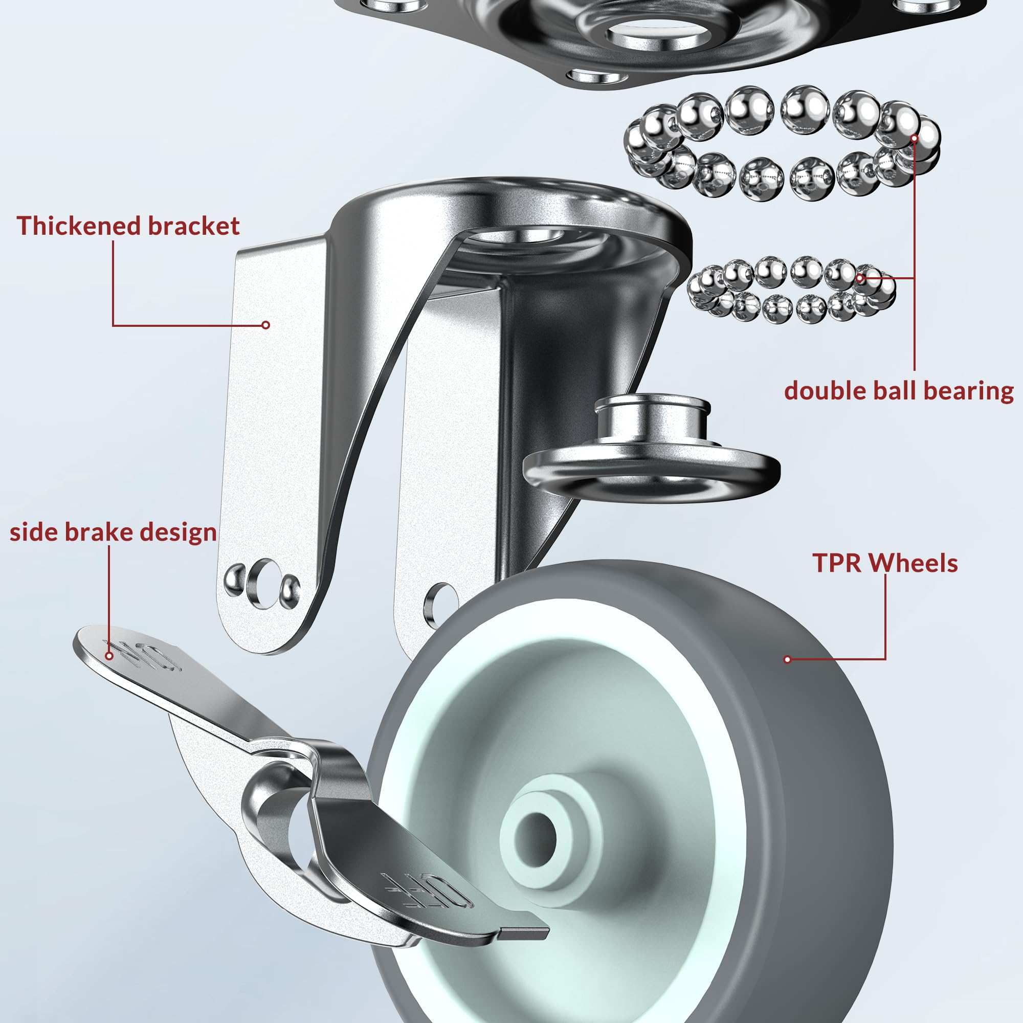 3 in Plate Casters Grey with Side Brake