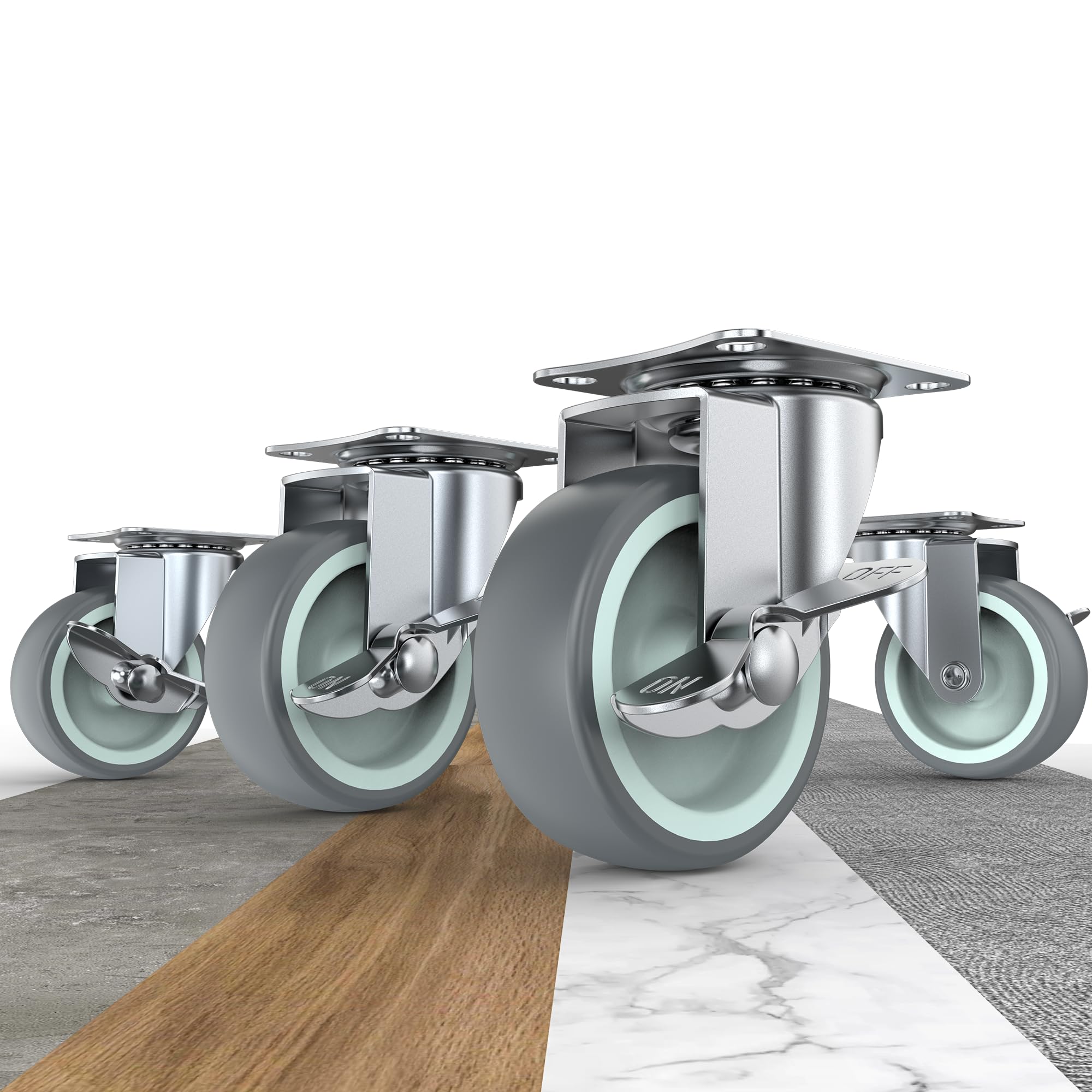 3 in Plate Casters Grey with Side Brake