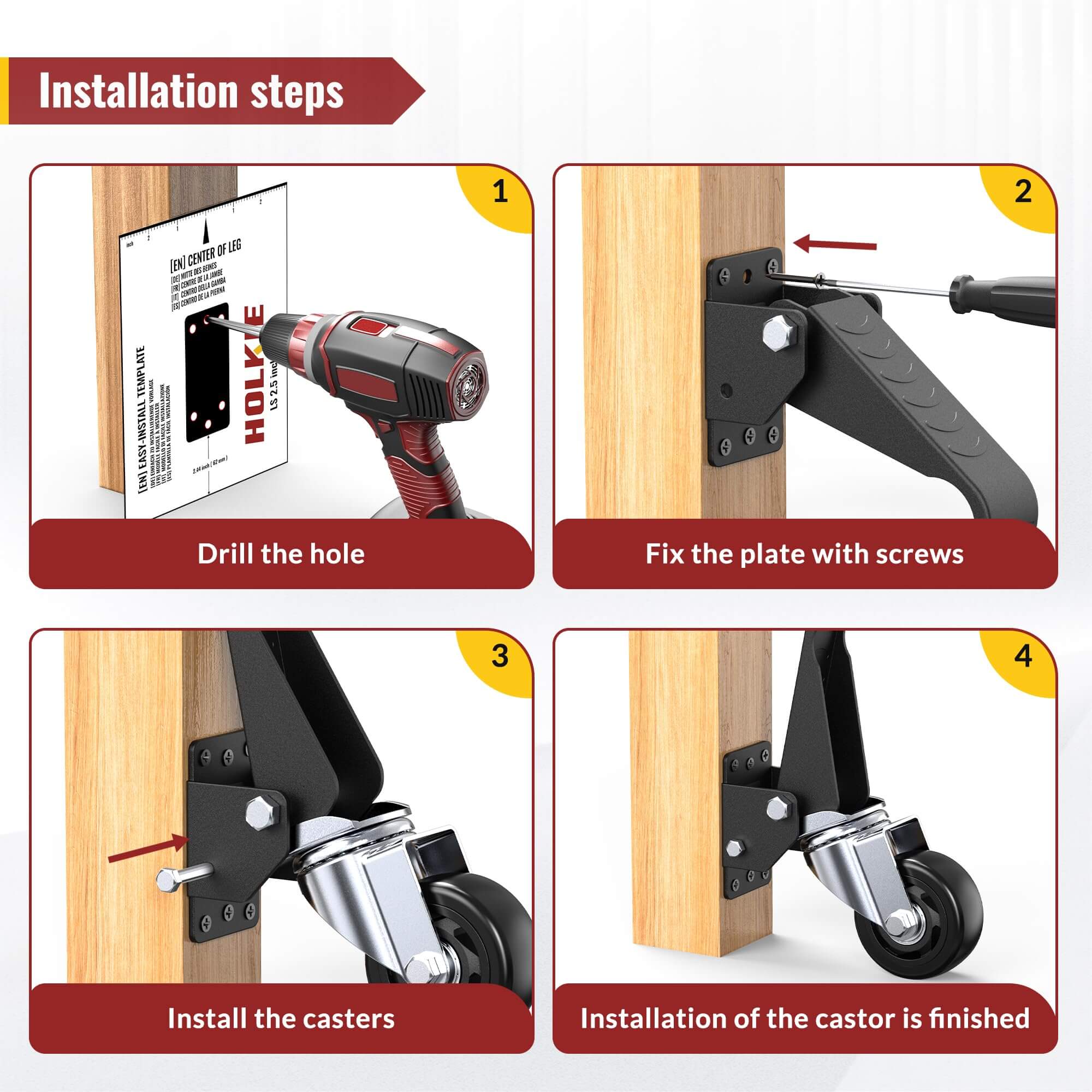 3 in Retractable Casters with Lifting and Lowering Function