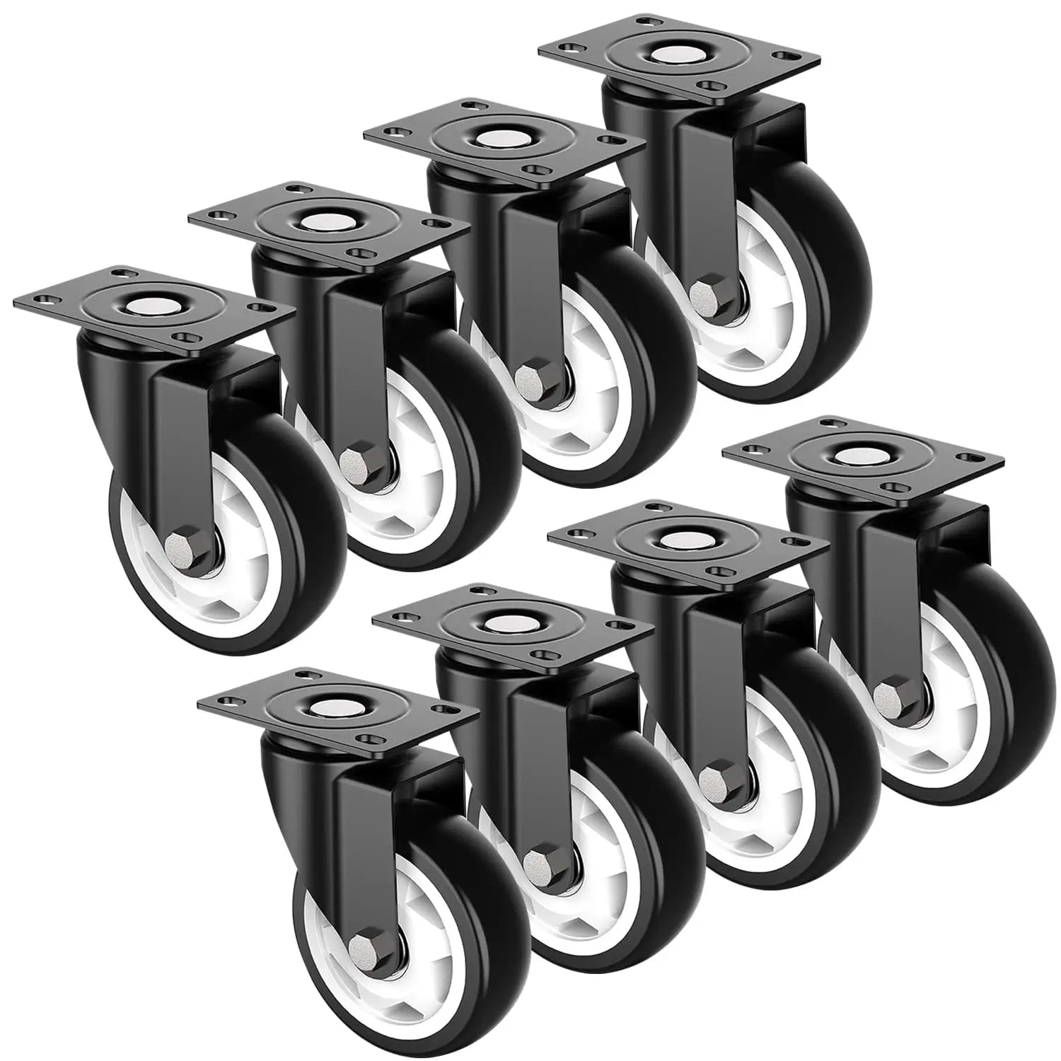 4 in Plate Casters Black without Brake (Set of 8)