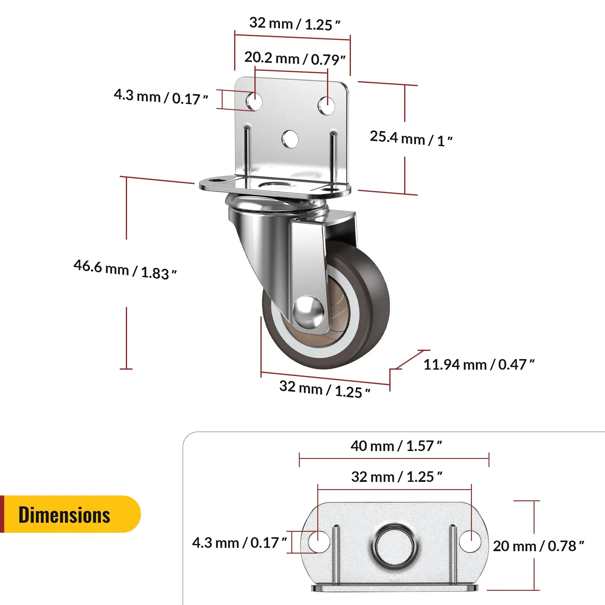 1.25 in L-Shaped Casters