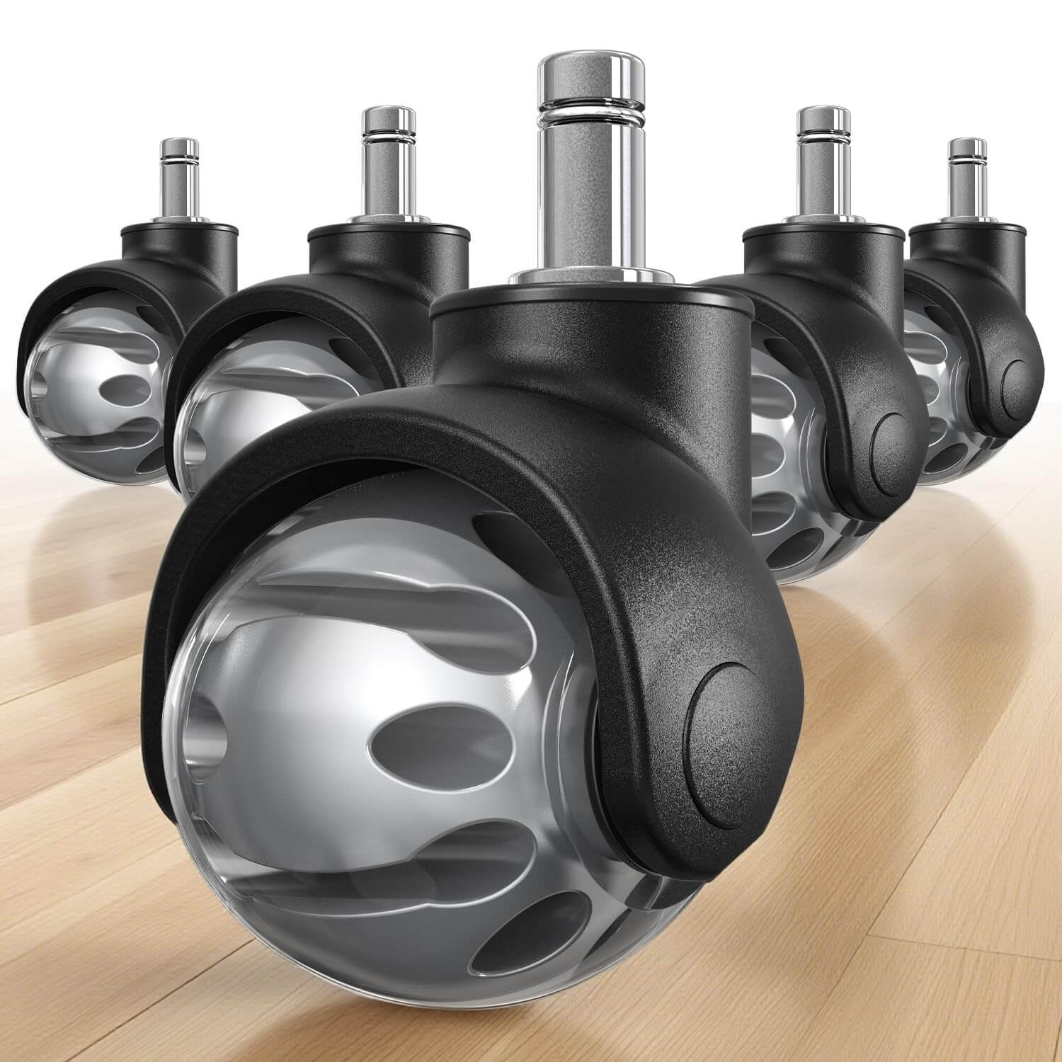 Universal 2-inch Office Chair Wheels Replacement - Heavy Duty Rubber Casters for Hardwood Floors 11x22mm Grip Ring Stem