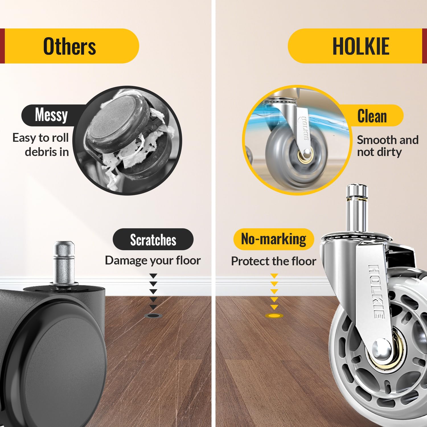 Silver Office Chair Wheels 10x22mm