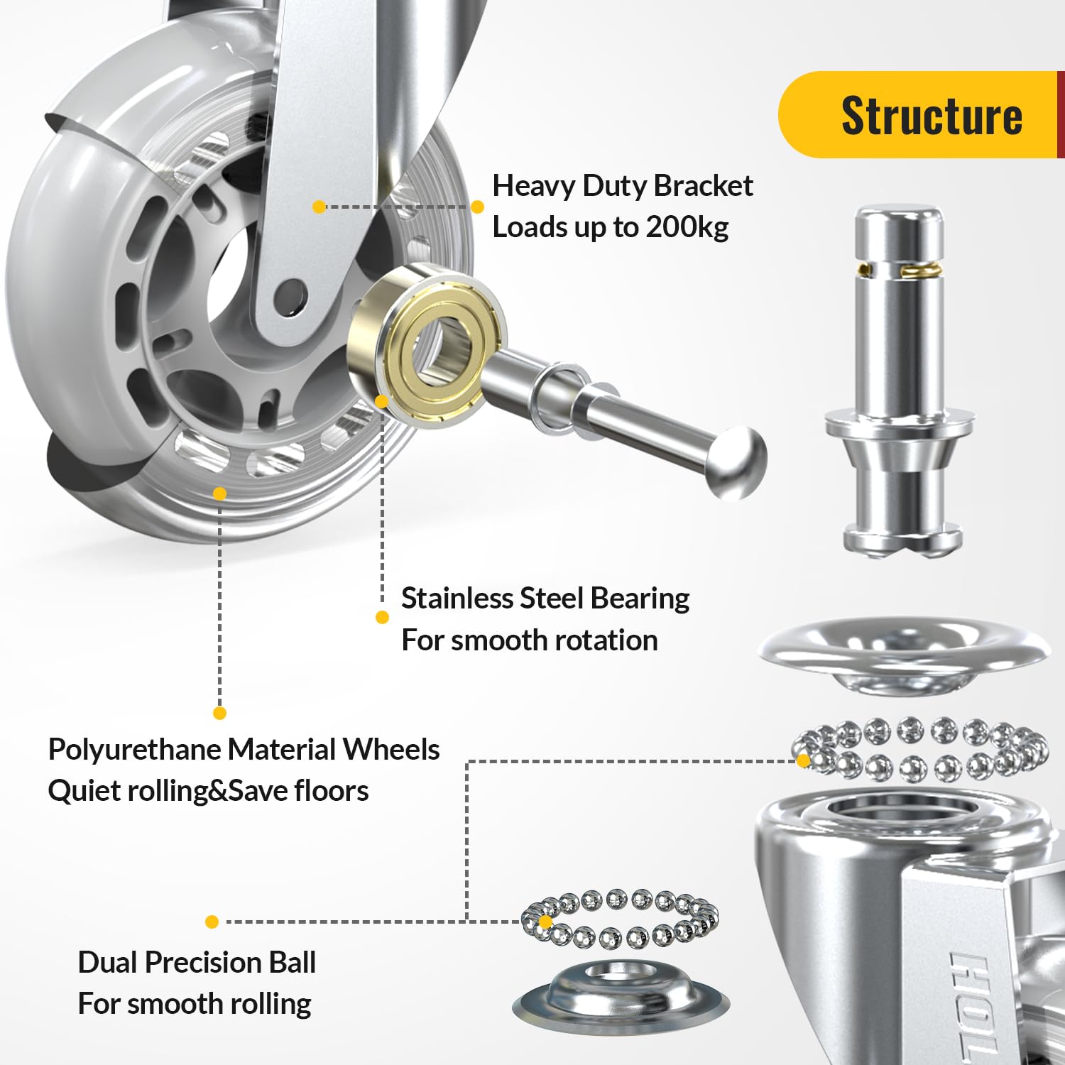 Silver Office Chair Wheels 10x22mm