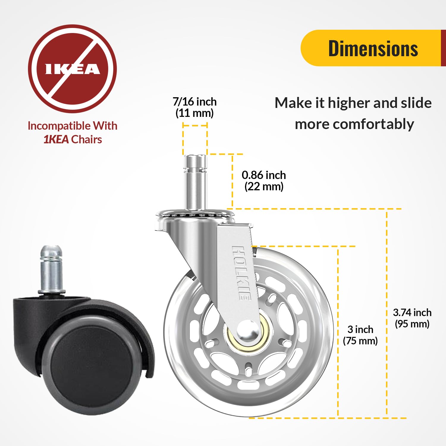 Silver Office Chair Wheels 11x22mm
