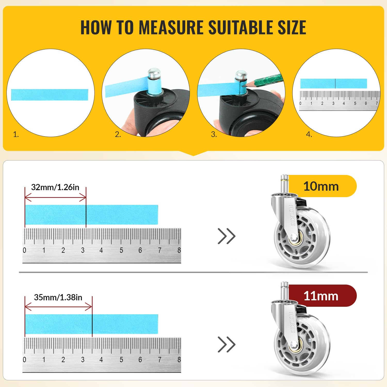 Silver Office Chair Wheels 11x22mm