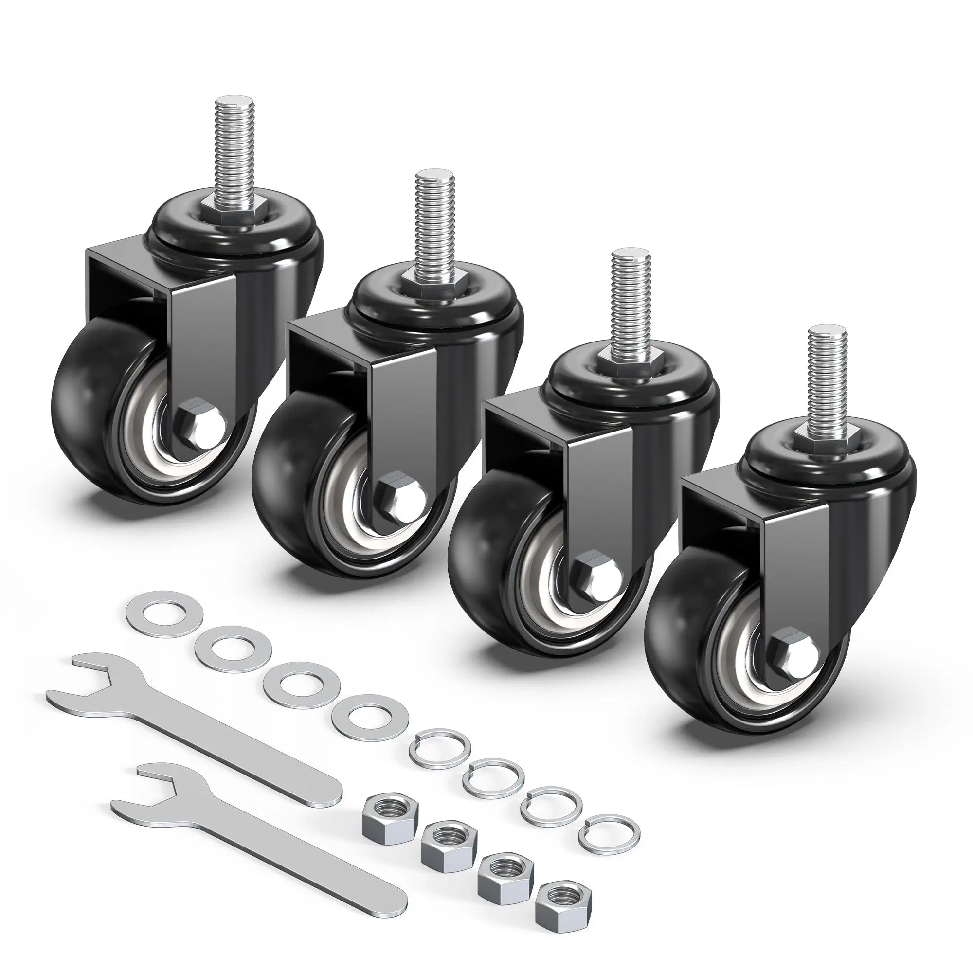 2 in Stem Casters Black without brake 3/8" -16 x 1"