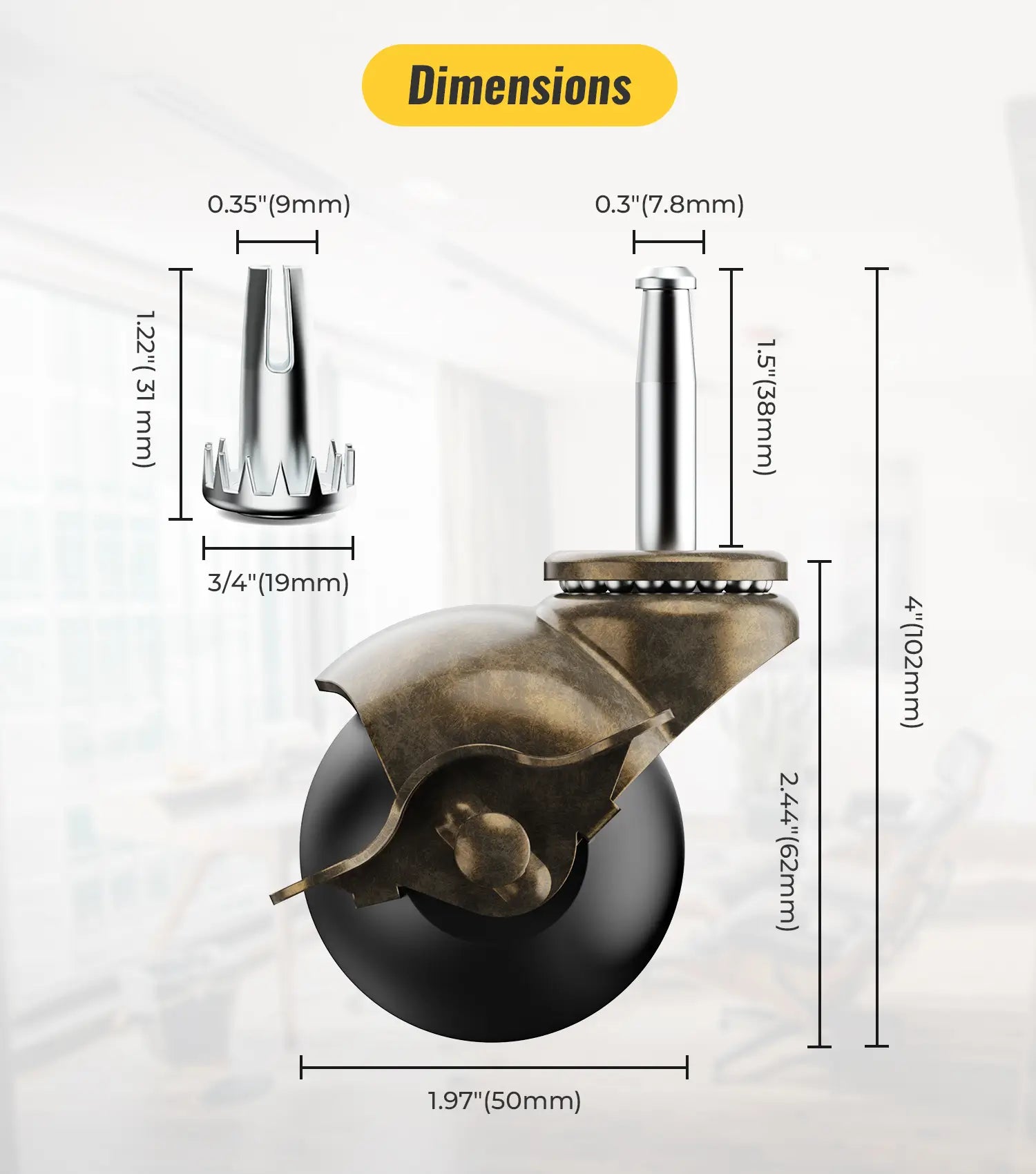 Ball caster grip ring stem dimensions brass