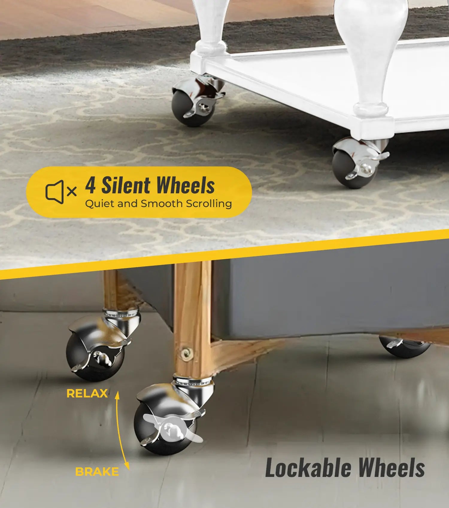 ball caster socket and grip ring stem detail for lockable and quiet rolling, chrome