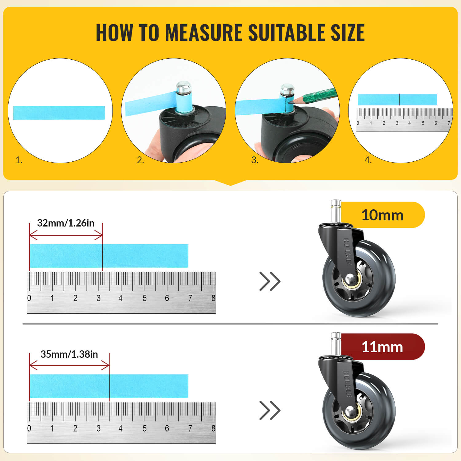 Black Office Chair Wheels 10x22mm