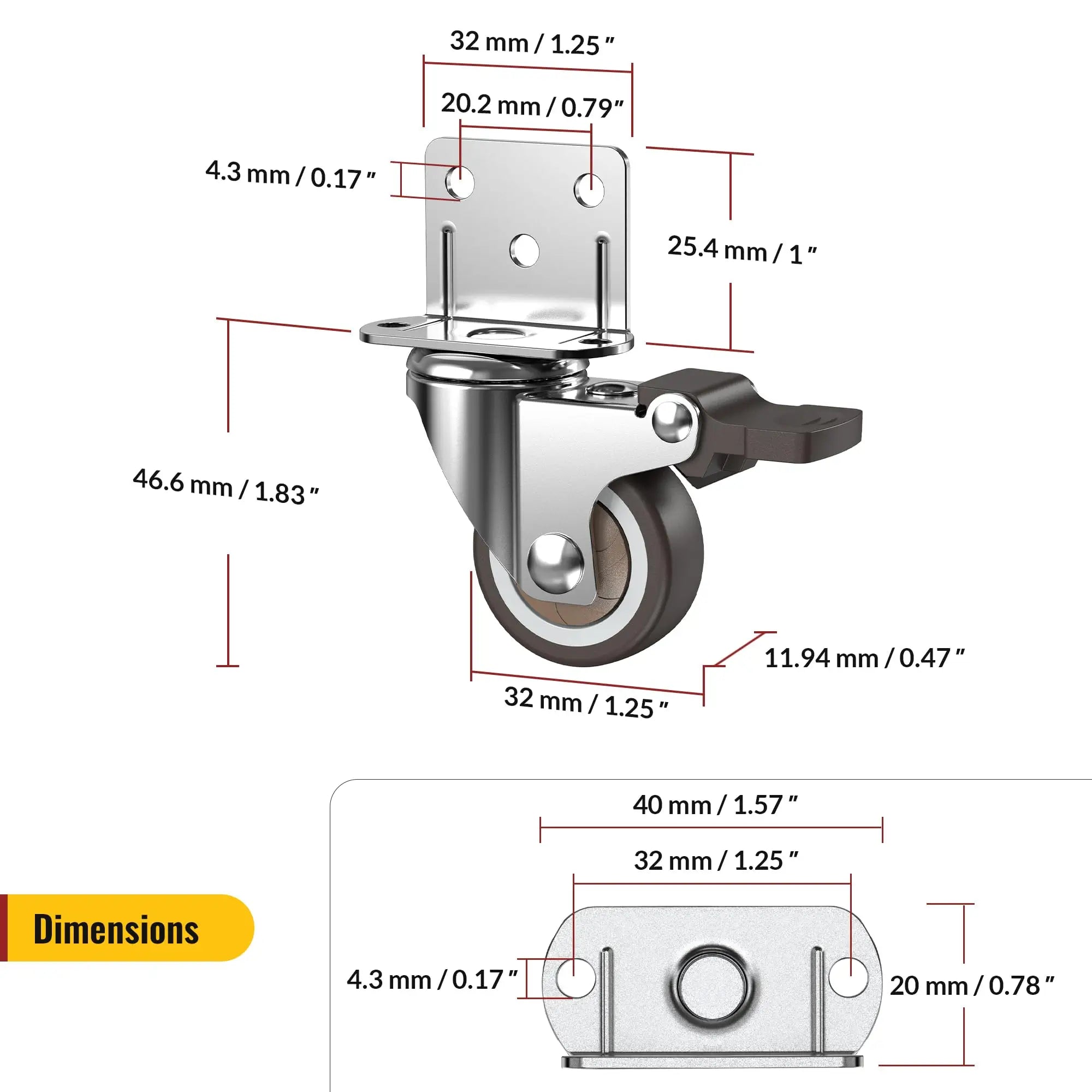 1.25 in L-Shaped Casters