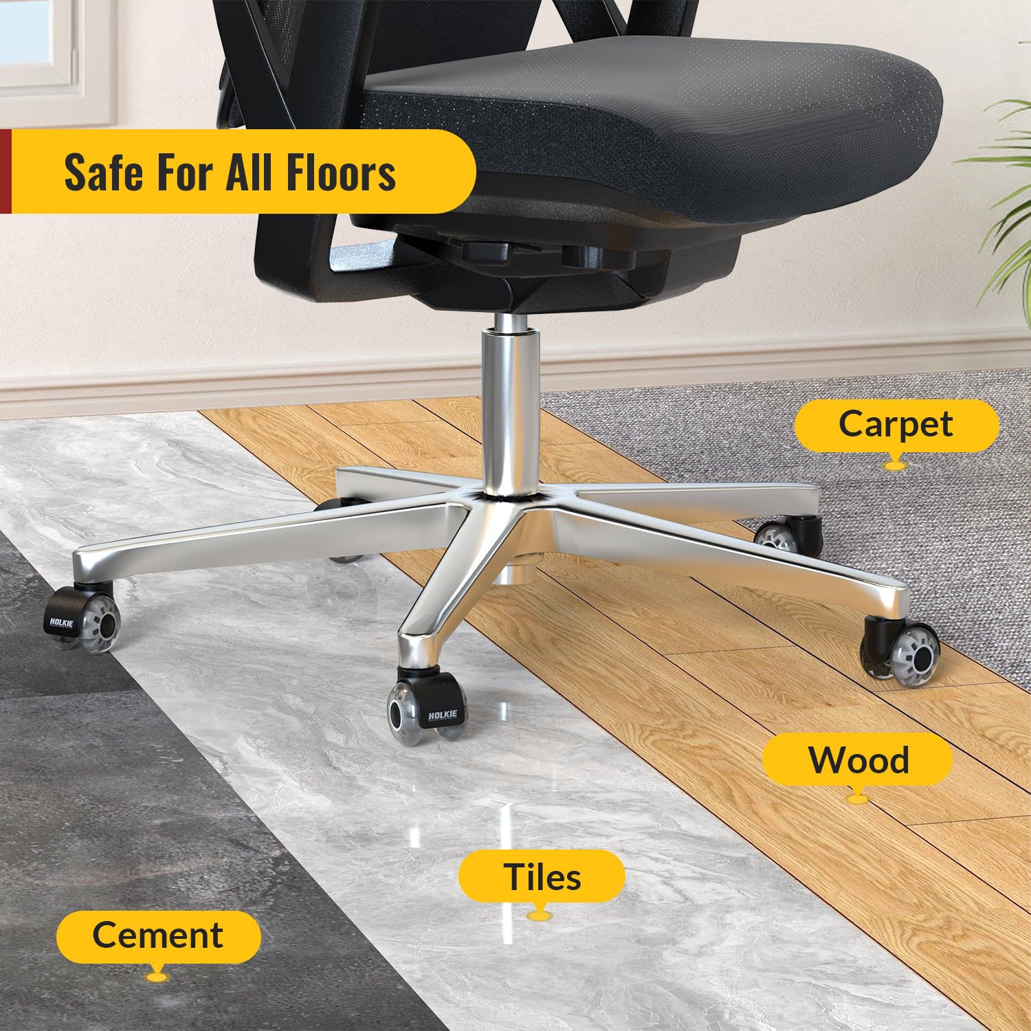 dual rubber office caster grey suitable for many floors in smooth mobility - Holkie
