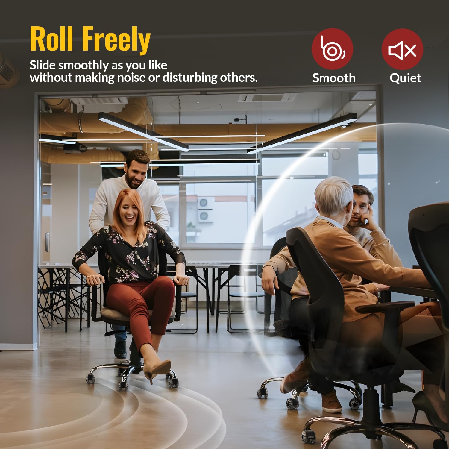 Grey dual rubber office caster wheel smoothly roll without making noise or disturbing others