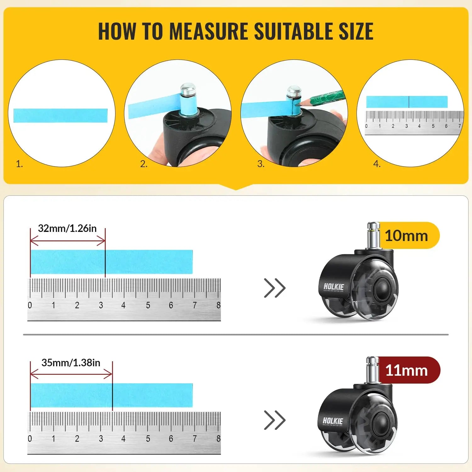 Gery Office Chair Wheels Dual Rubber Casters 11x22mm (Set of 10)