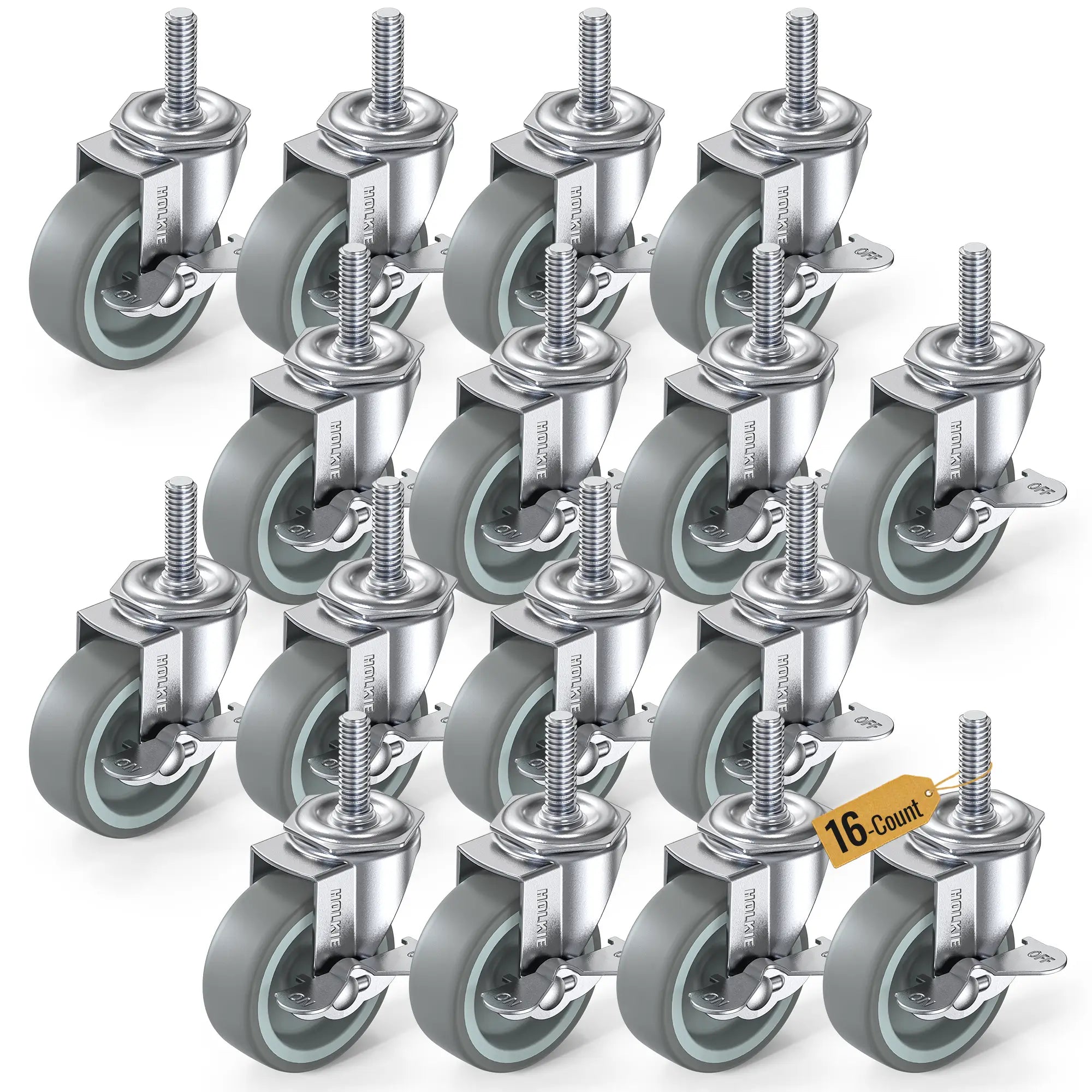 Set Pack | 3 in Stem Caster Wheel Black Side Brake 3/8" -16 x 1-1/2"