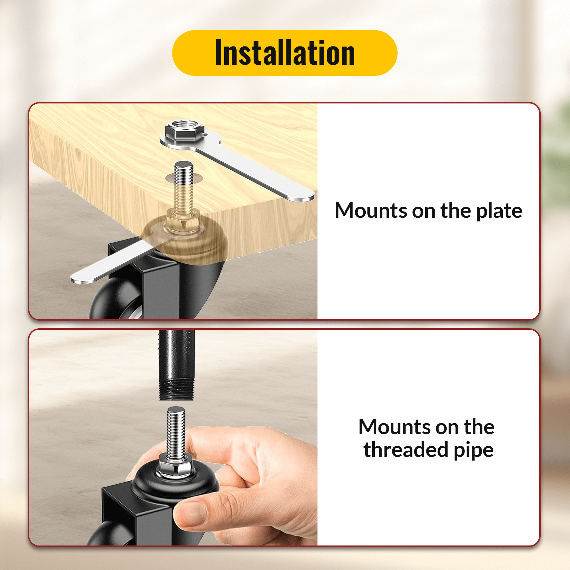 Stem caster black intallation 3/8"-16 threaded, easy for mounting - Holkie