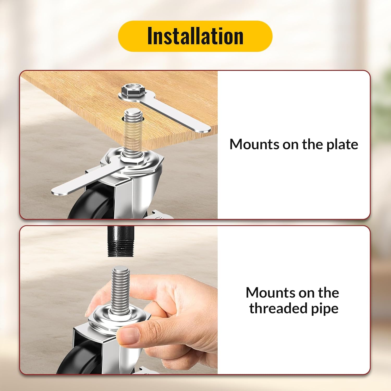 Stem threaded caster wheel installation guide.
